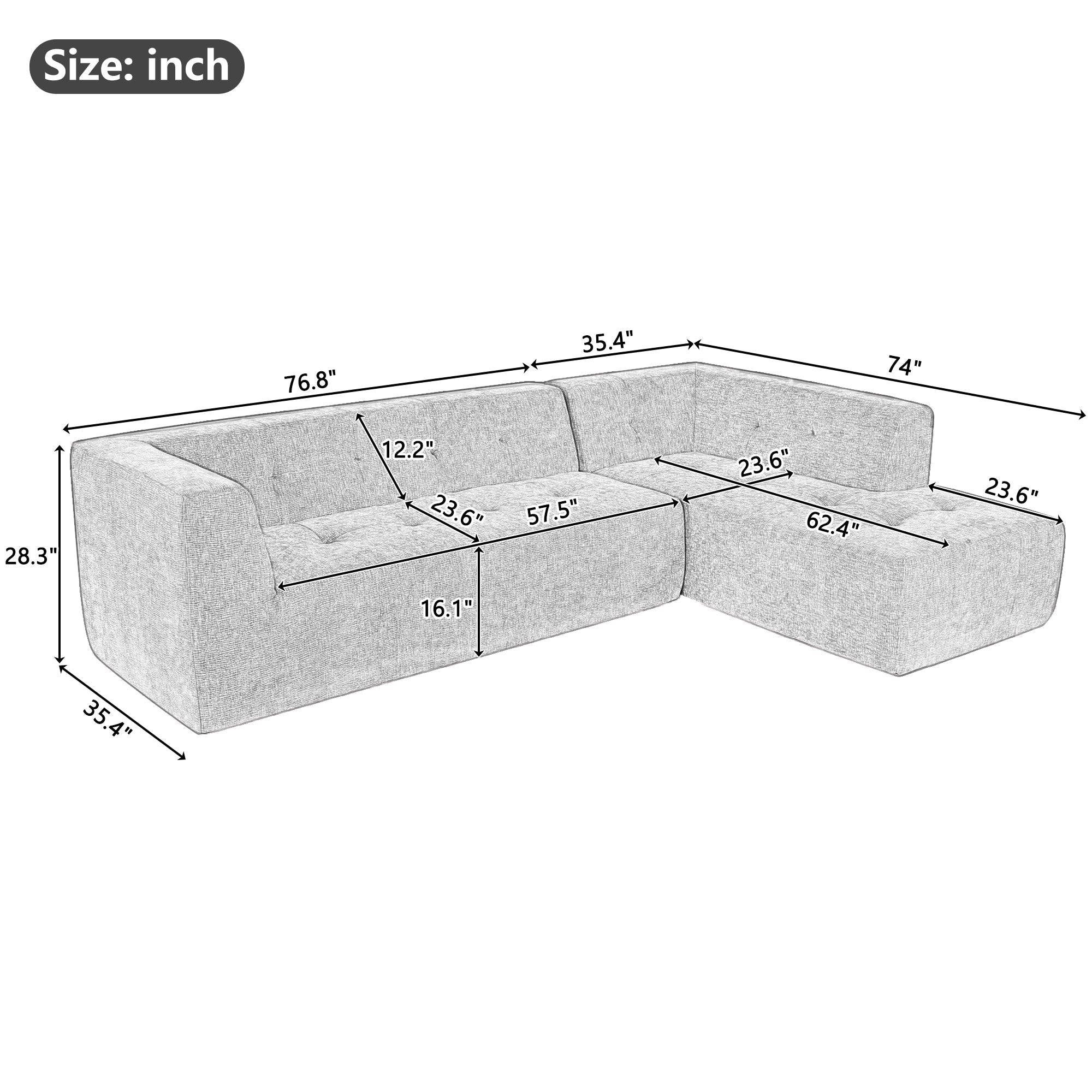 112.2*74" Modular Modular Combination Living Room Sofa Set, Modern Minimalist Sofa, Living Room Upholstered Sofa Bed, Be