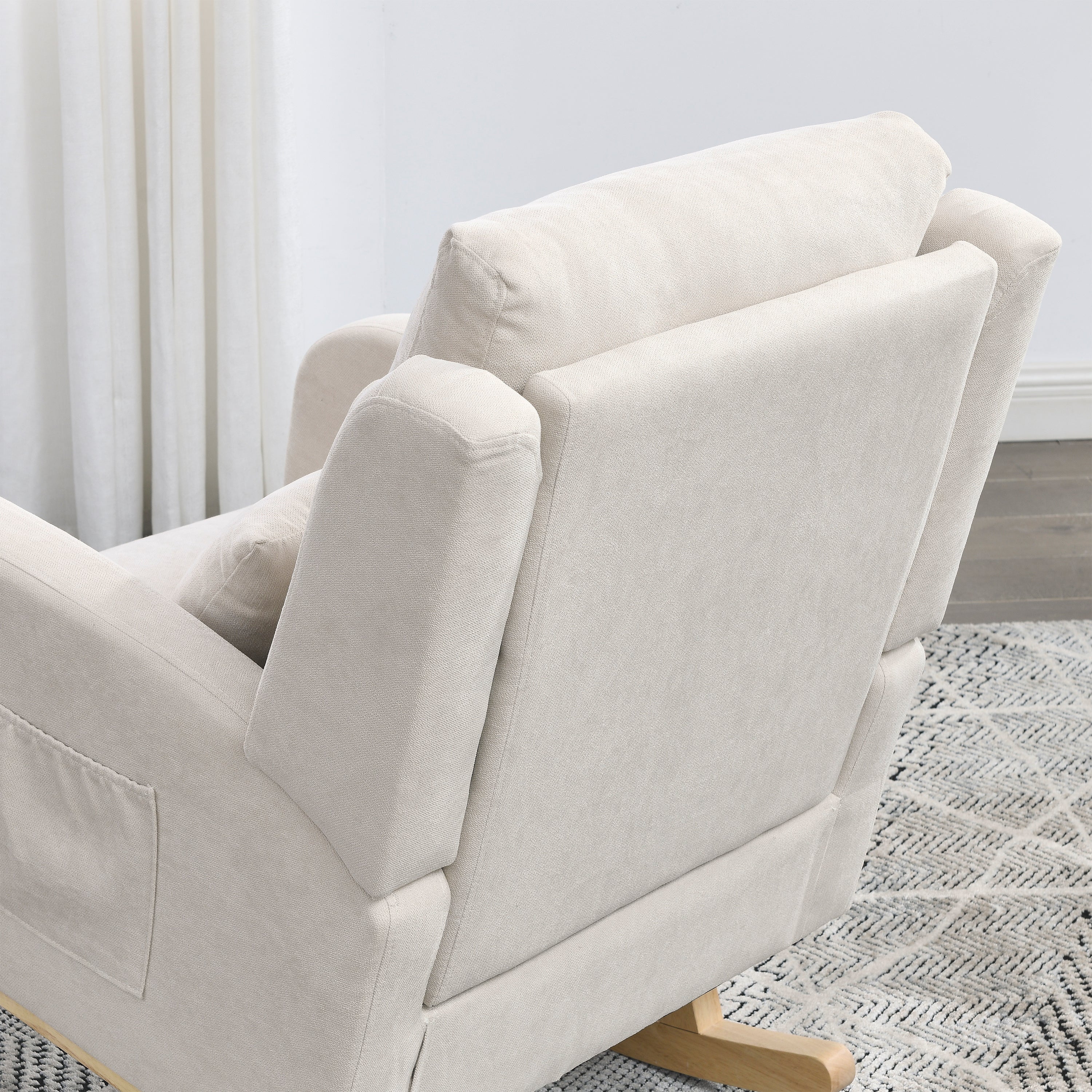 27.5 " Modern Accent High Back Living Room Casual Armchair Rocker With One Lumbar Pillow, Two Side Pockets.