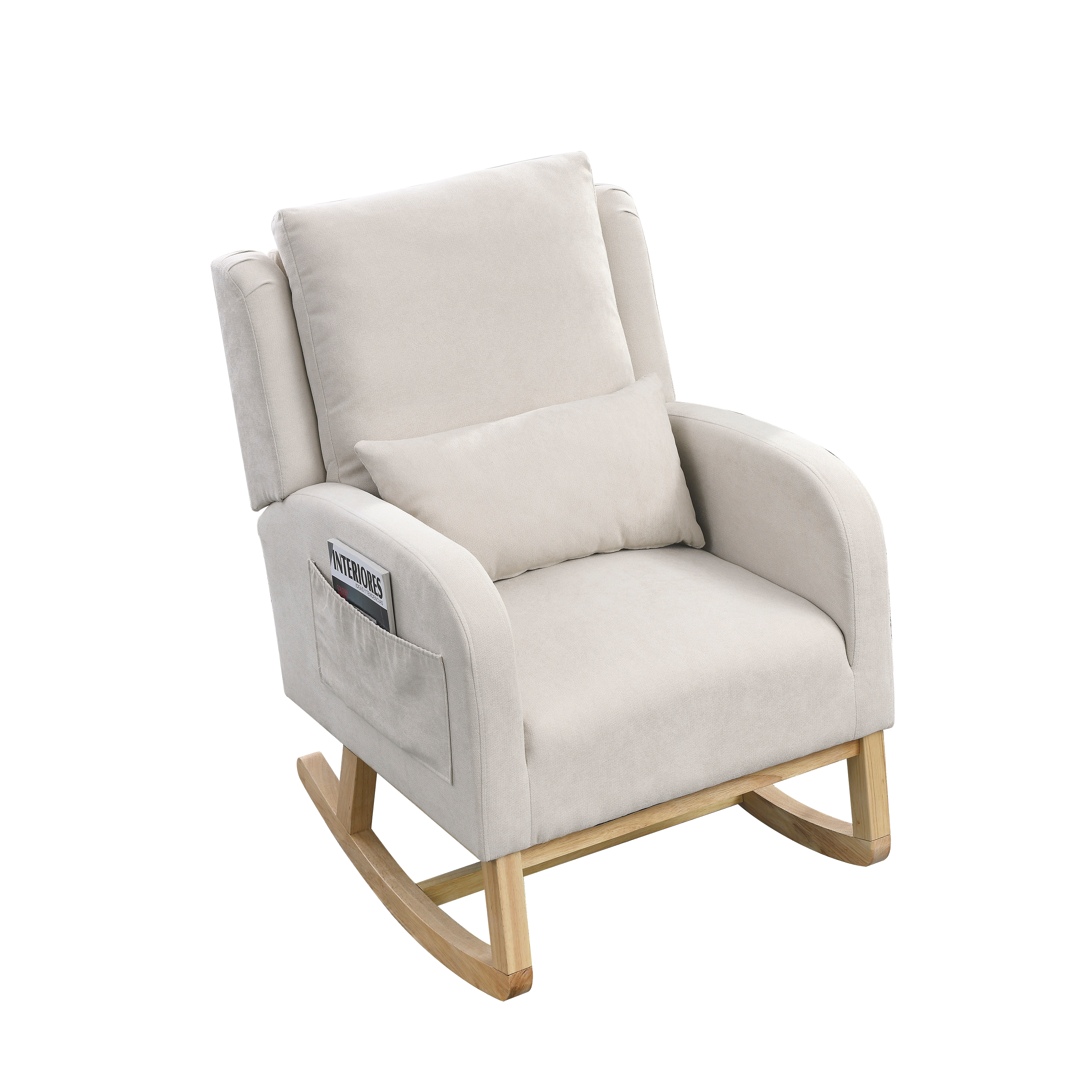 27.5 " Modern Accent High Back Living Room Casual Armchair Rocker With One Lumbar Pillow, Two Side Pockets.