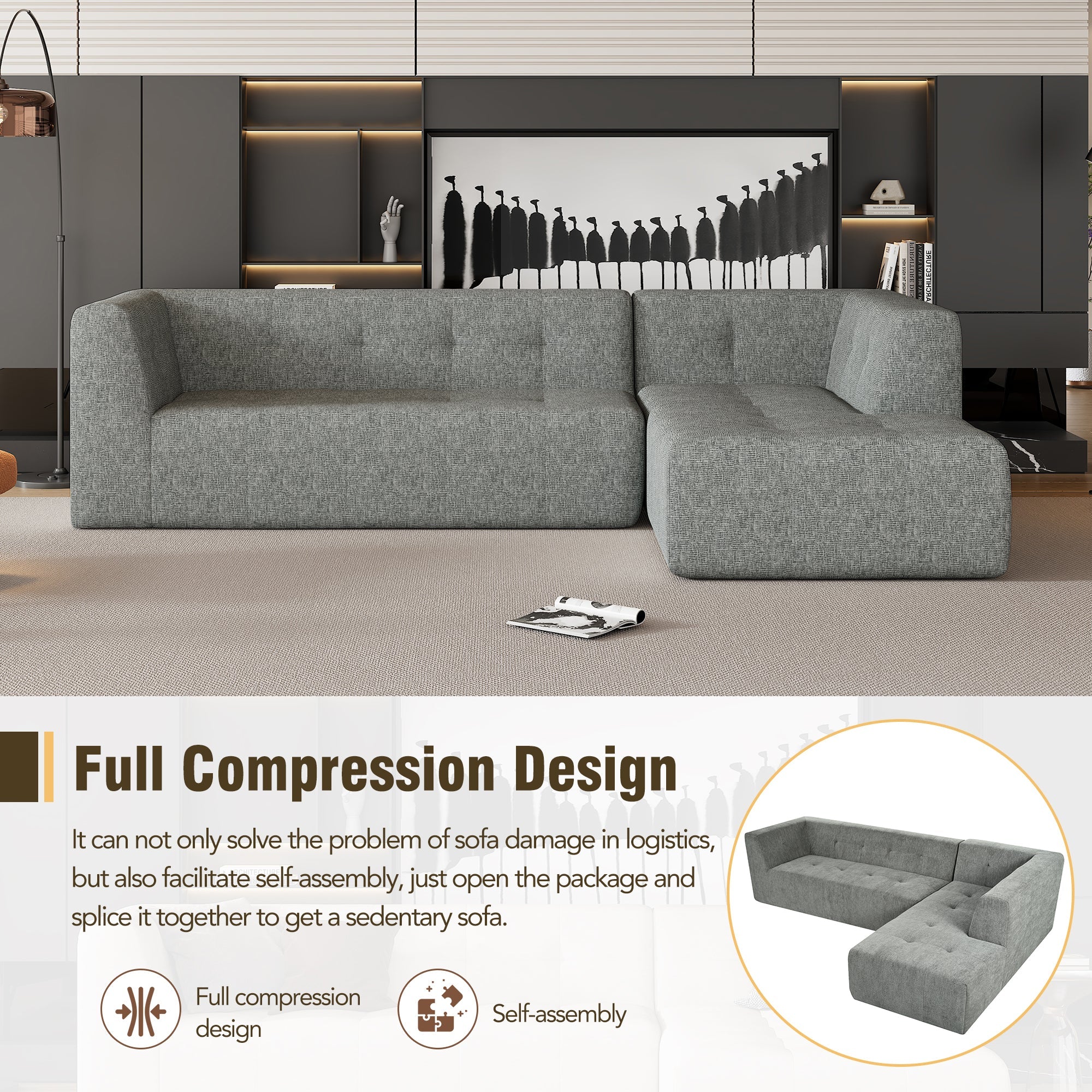 112.2*74" Modular Modular Combination Living Room Sofa Set, Modern Minimalist Sofa, Living Room Upholstered Sofa Bed, Be