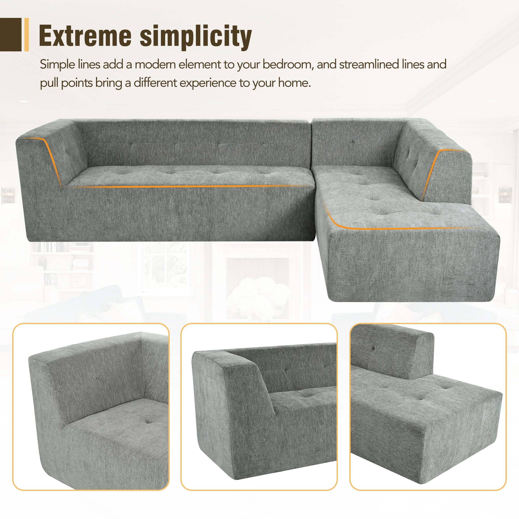 112.2*74" Modular Modular Combination Living Room Sofa Set, Modern Minimalist Sofa, Living Room Upholstered Sofa Bed, Be