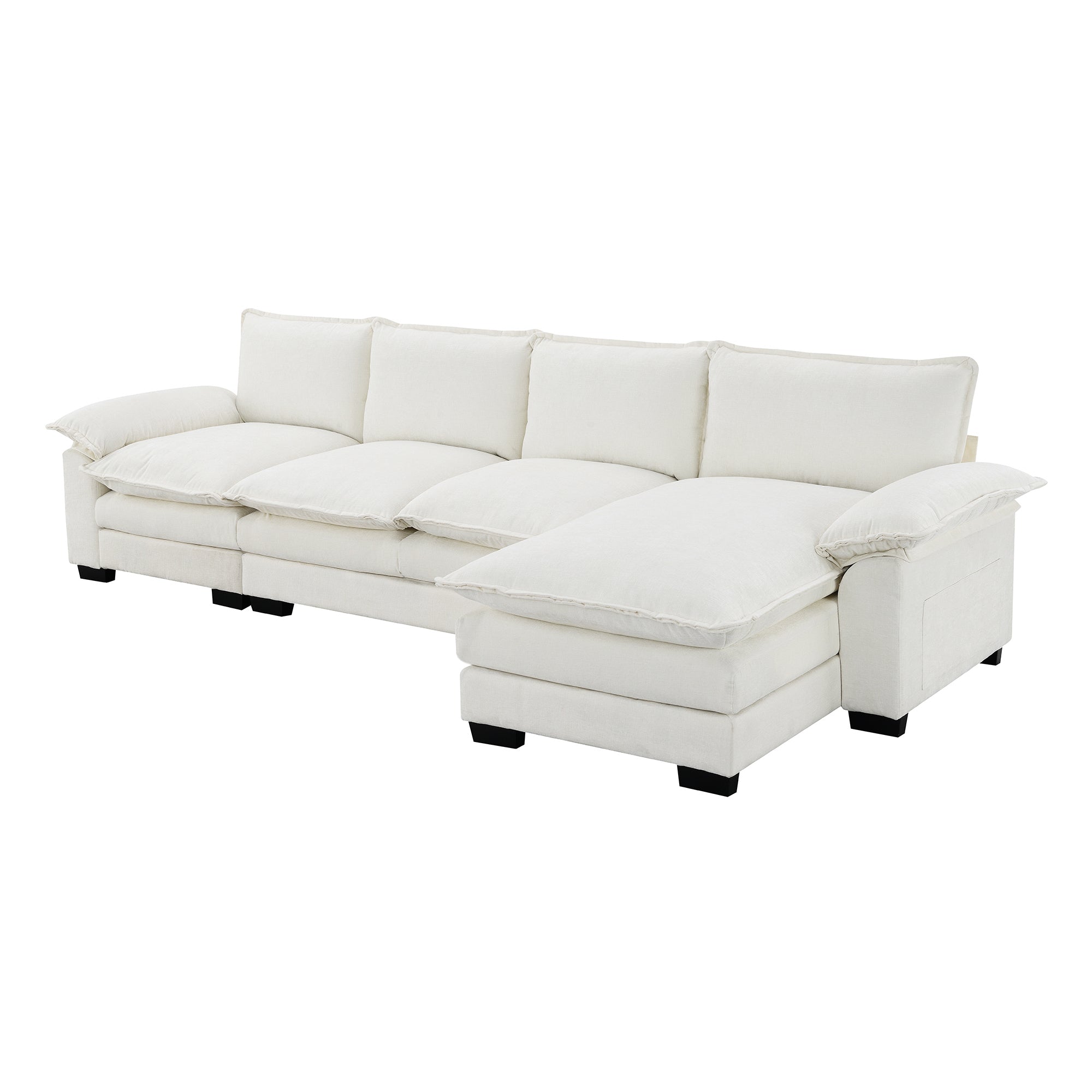 118*55" Modern L-Shaped Chenille Cloud Sofa With Double Seat Cushions,5-Seat Upholstered Indoor Furniture,Sleeper Sofa C