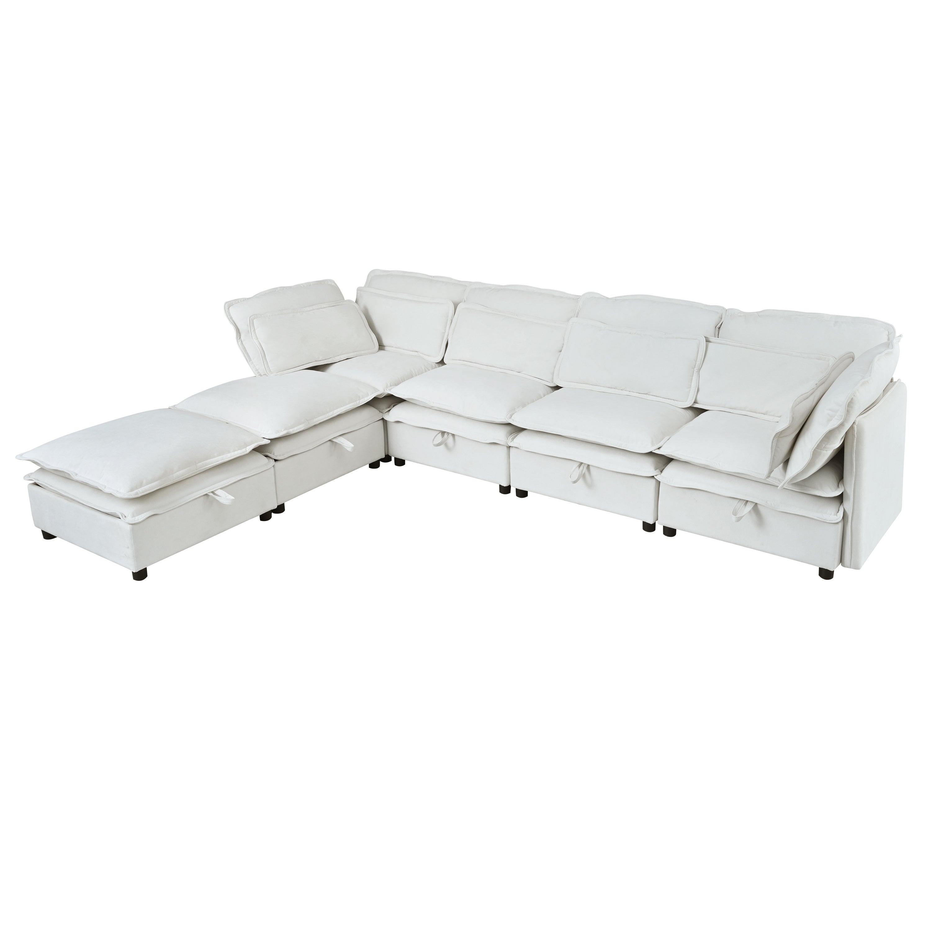 Double-Layer Cushion Modern Large U-Shaped Modular Sofa, Freely Combinable 6-Seater With Storage Function, Convertible T