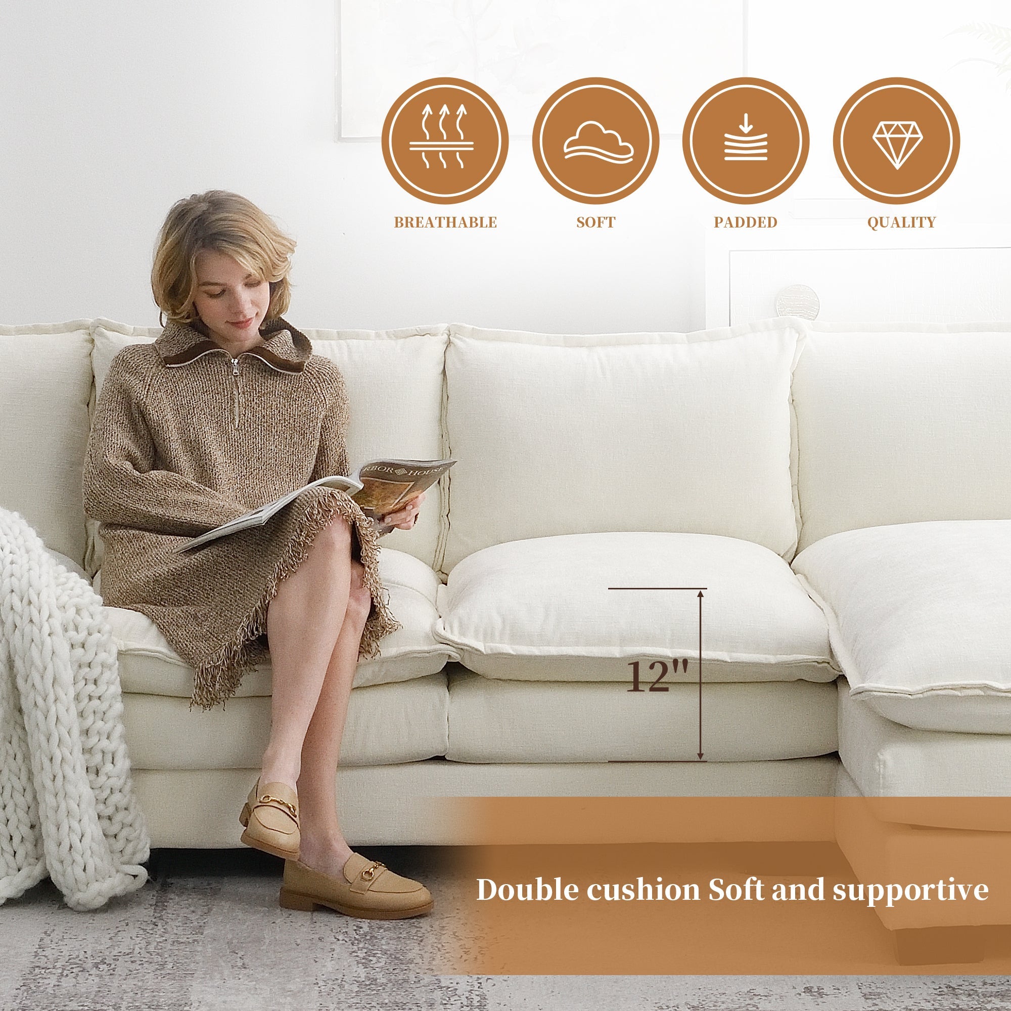 118*55" Modern L-Shaped Chenille Cloud Sofa With Double Seat Cushions,5-Seat Upholstered Indoor Furniture,Sleeper Sofa C