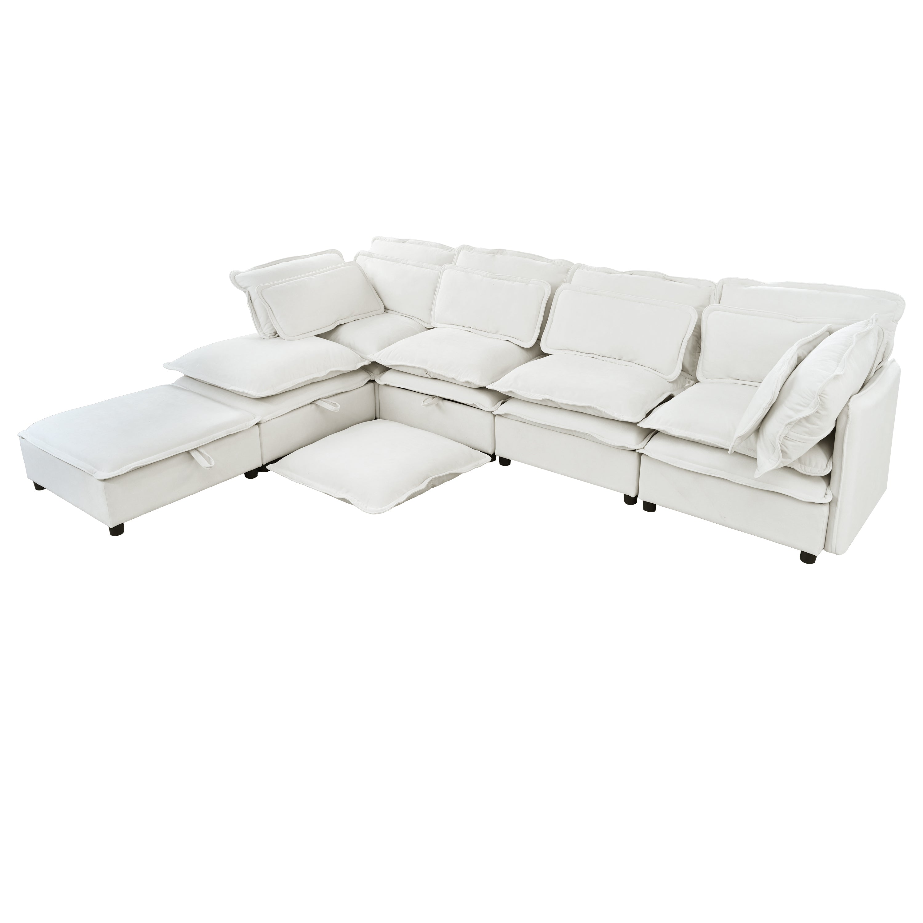 Double-Layer Cushion Modern Large U-Shaped Modular Sofa, Freely Combinable 6-Seater With Storage Function, Convertible T
