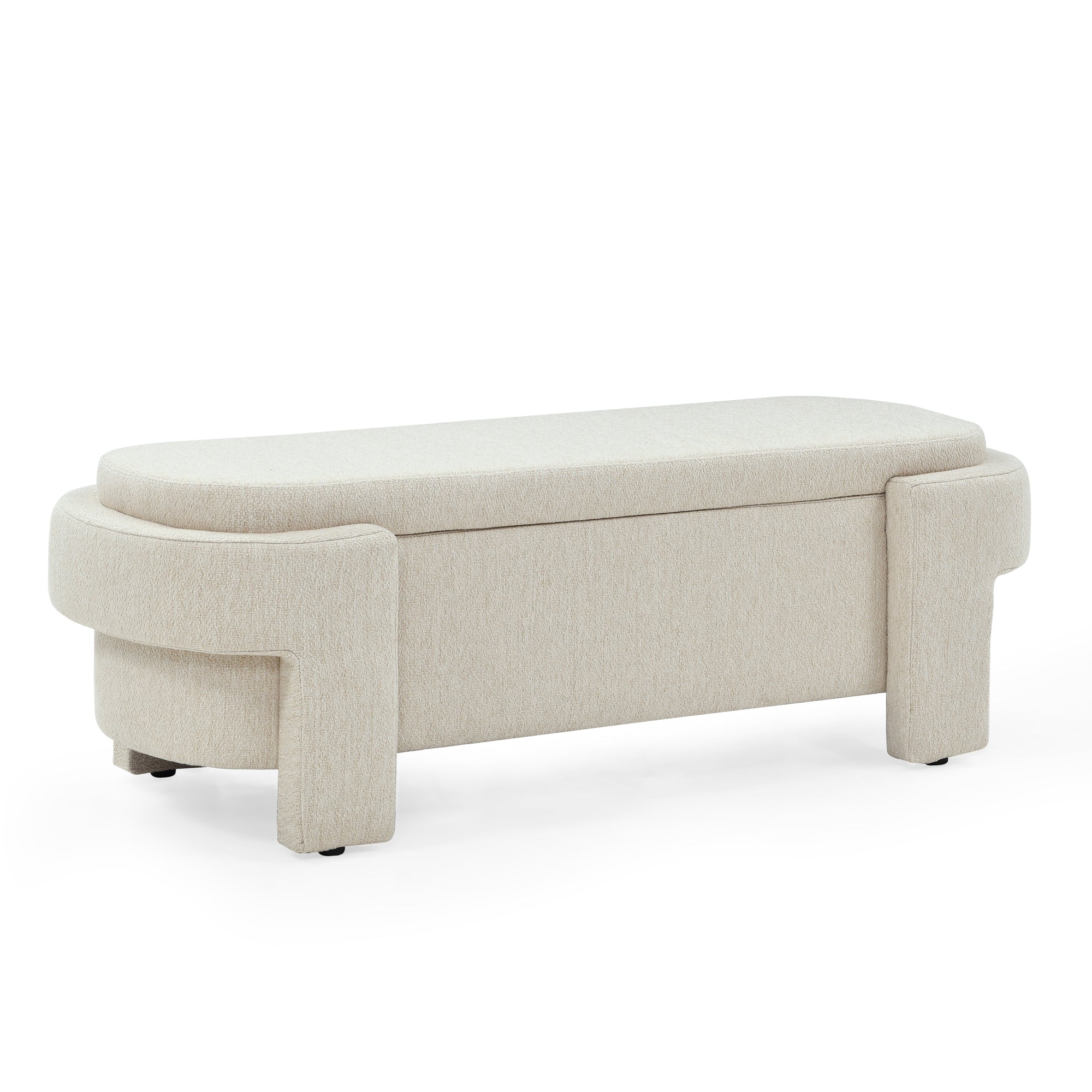 Linen Fabric Upholstered Bench With Large Storage Space