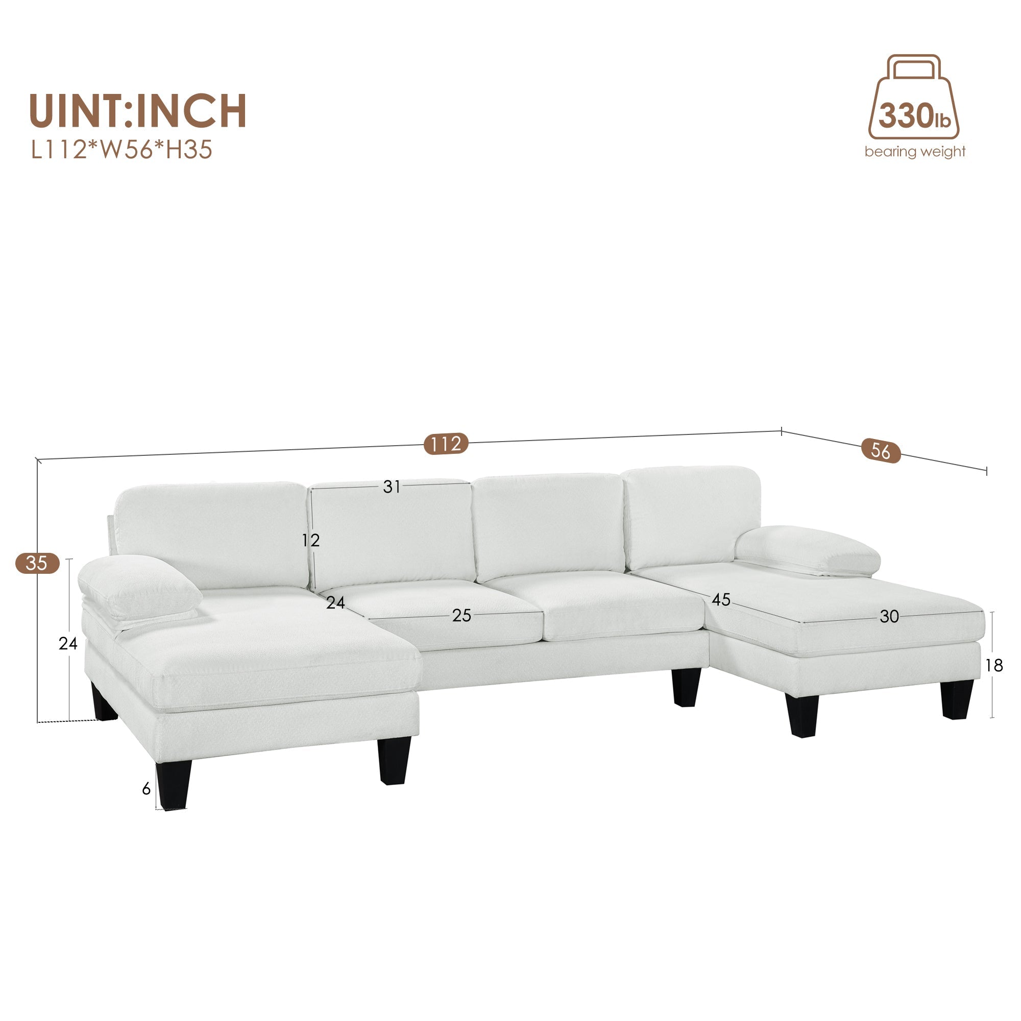 112*56" Granular Velvet Sofa,U-Shaped Couch With Oversized Seat,6-Seat Sofa Bed With Double Chaise,Comfortable and Spaci