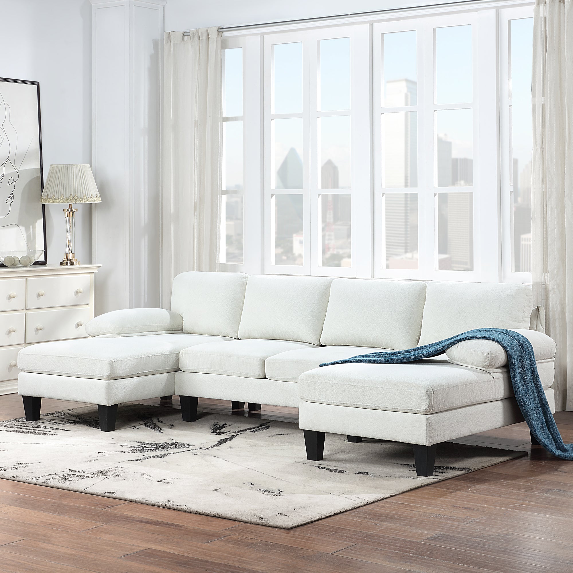 112*56" Granular Velvet Sofa,U-Shaped Couch With Oversized Seat,6-Seat Sofa Bed With Double Chaise,Comfortable and Spaci