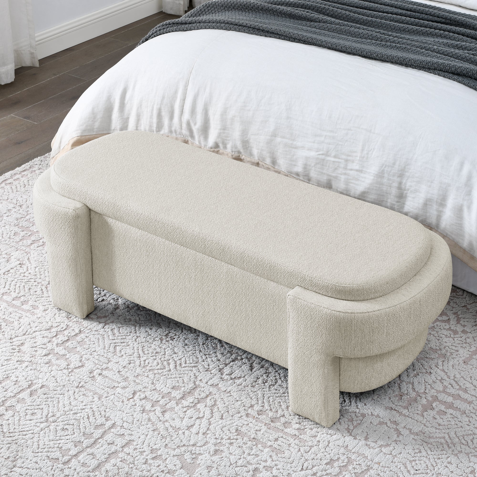 Linen Fabric Upholstered Bench With Large Storage Space