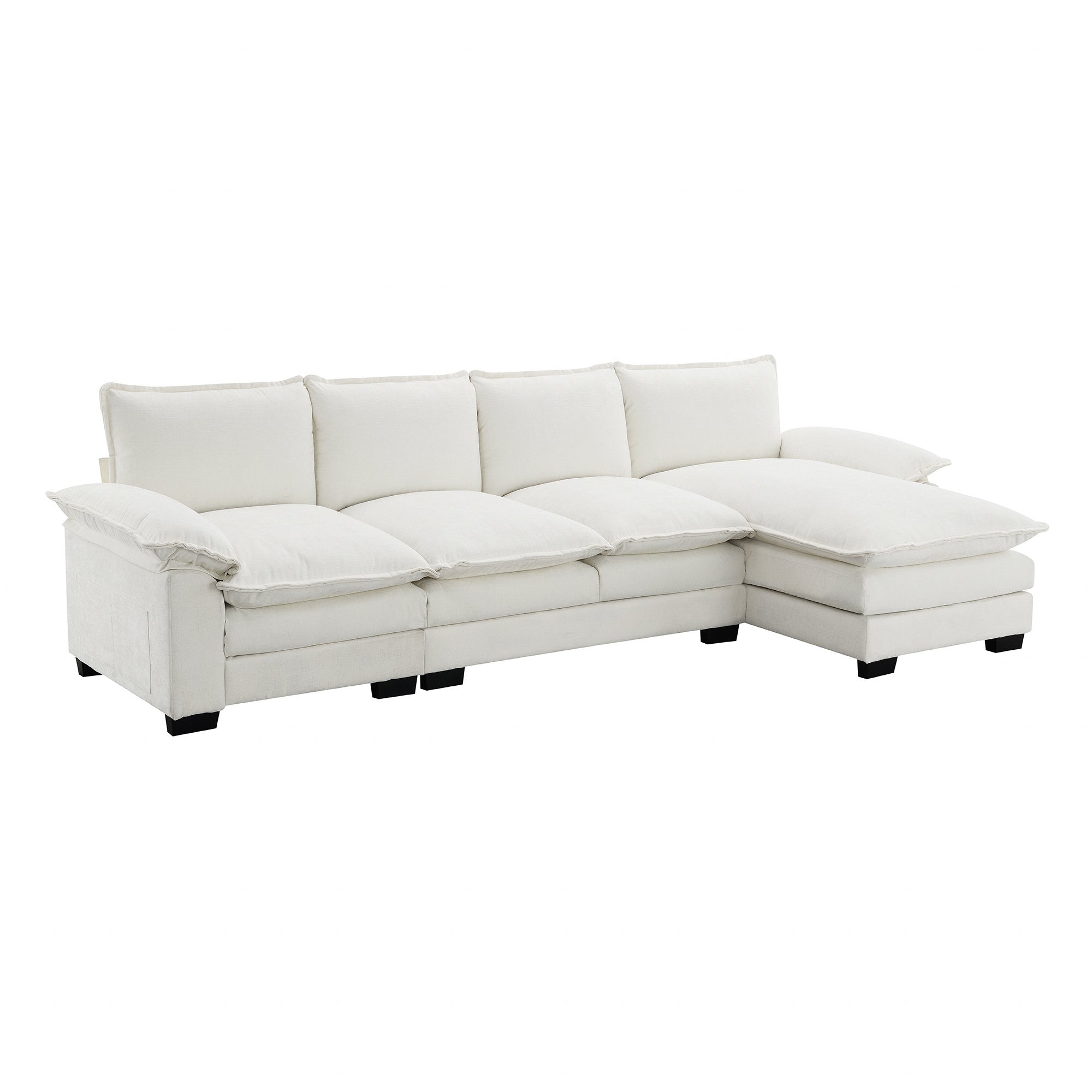 118*55" Modern L-Shaped Chenille Cloud Sofa With Double Seat Cushions,5-Seat Upholstered Indoor Furniture,Sleeper Sofa C