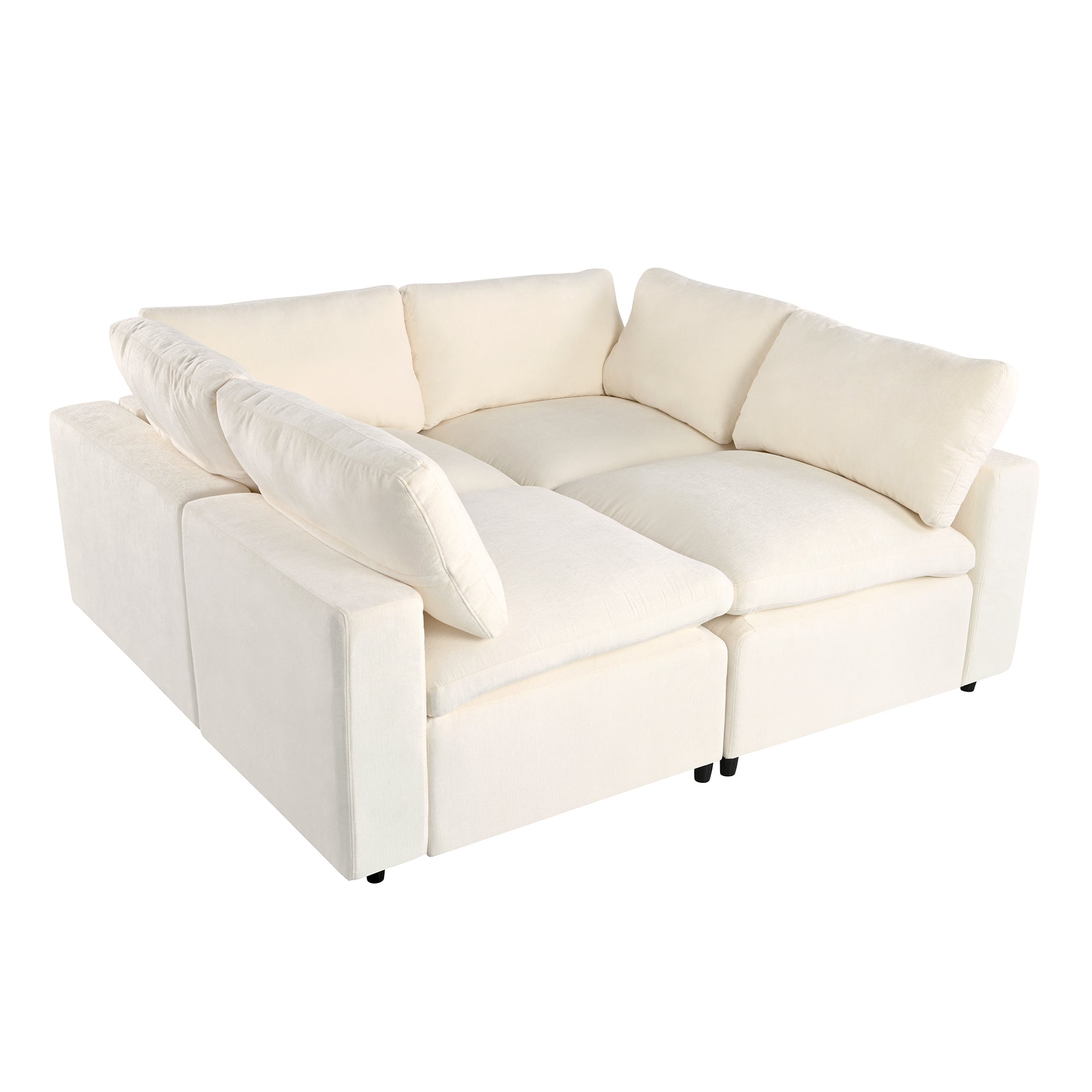 Upholstered Modular Sofa With  With Storage Space, USB Charge Ports,Wireless Charging and Built-In Bluetooth Speaker in