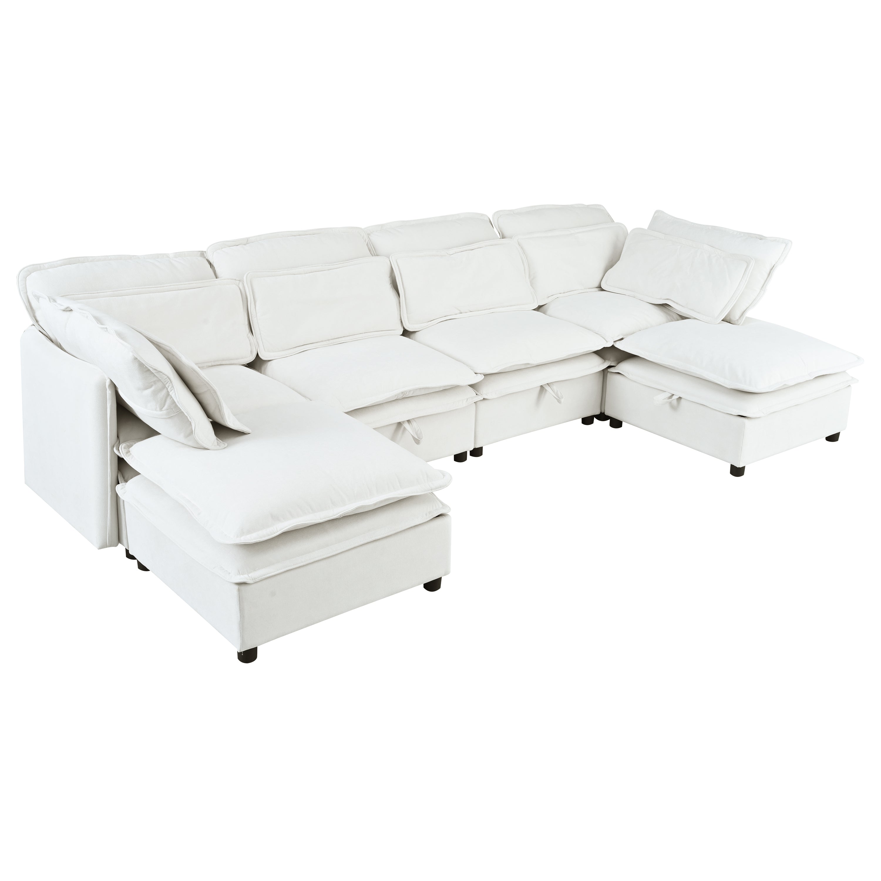 Double-Layer Cushion Modern Large U-Shaped Modular Sofa, Freely Combinable 6-Seater With Storage Function, Convertible T