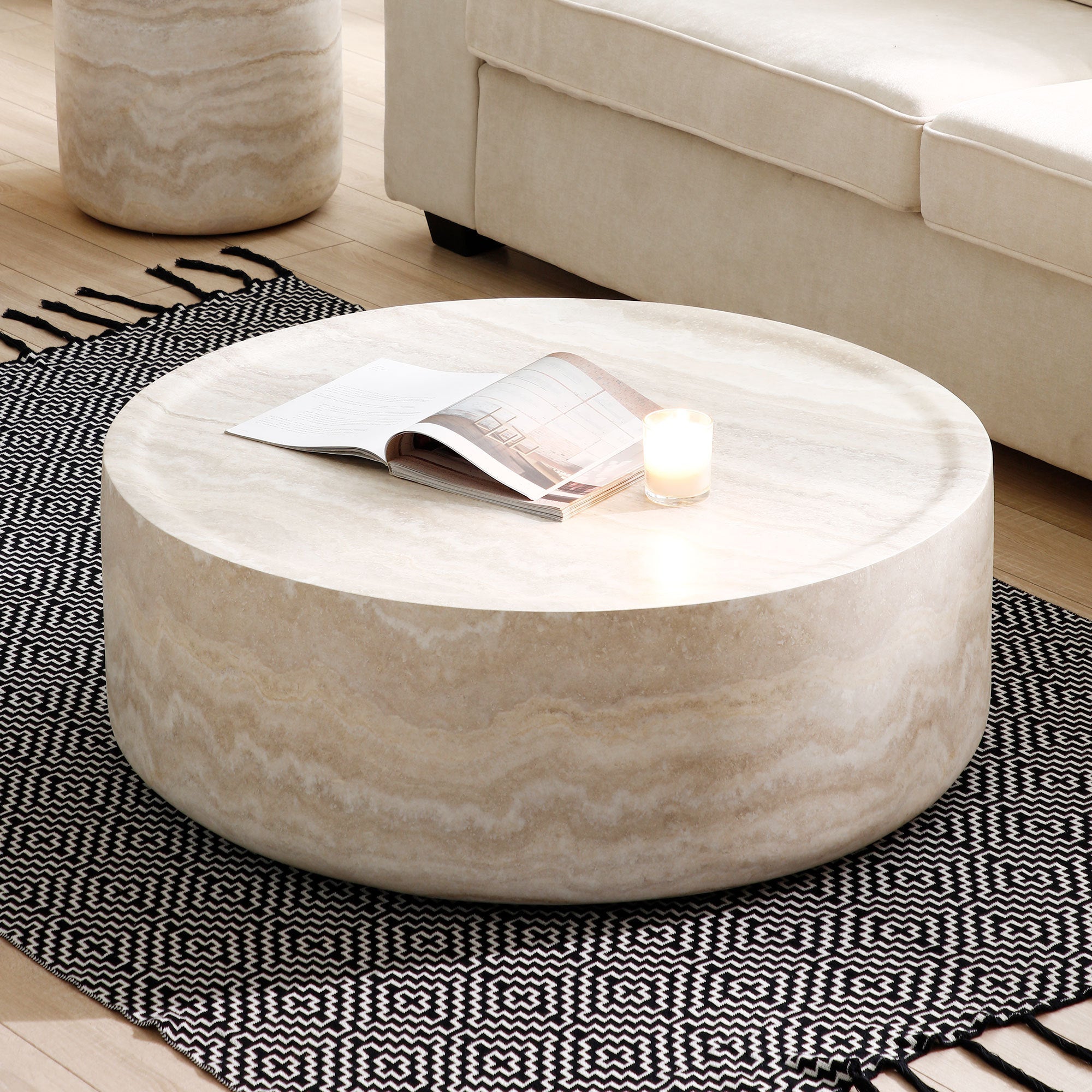 Faux MARS Pattern Coffee Tables for Living Room Round Tea Table