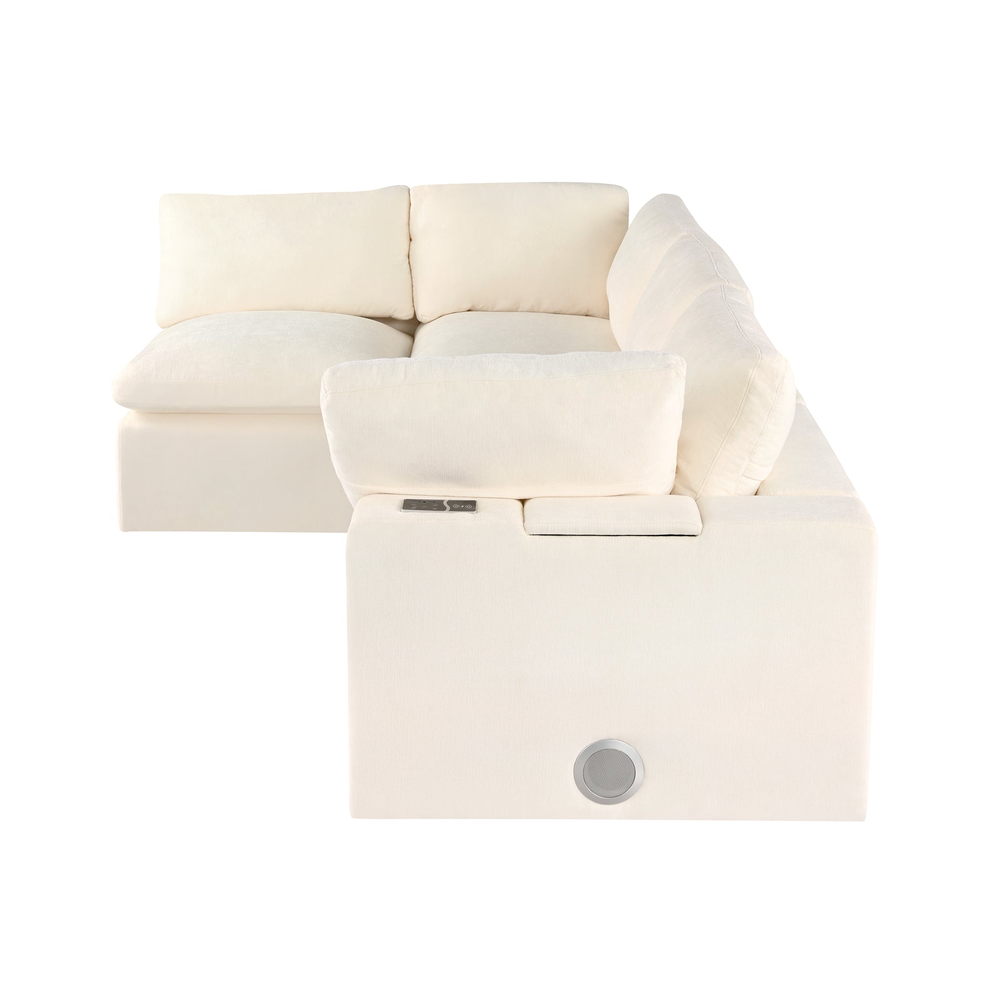 Upholstered Modular Sofa With  With Storage Space, USB Charge Ports,Wireless Charging and Built-In Bluetooth Speaker in
