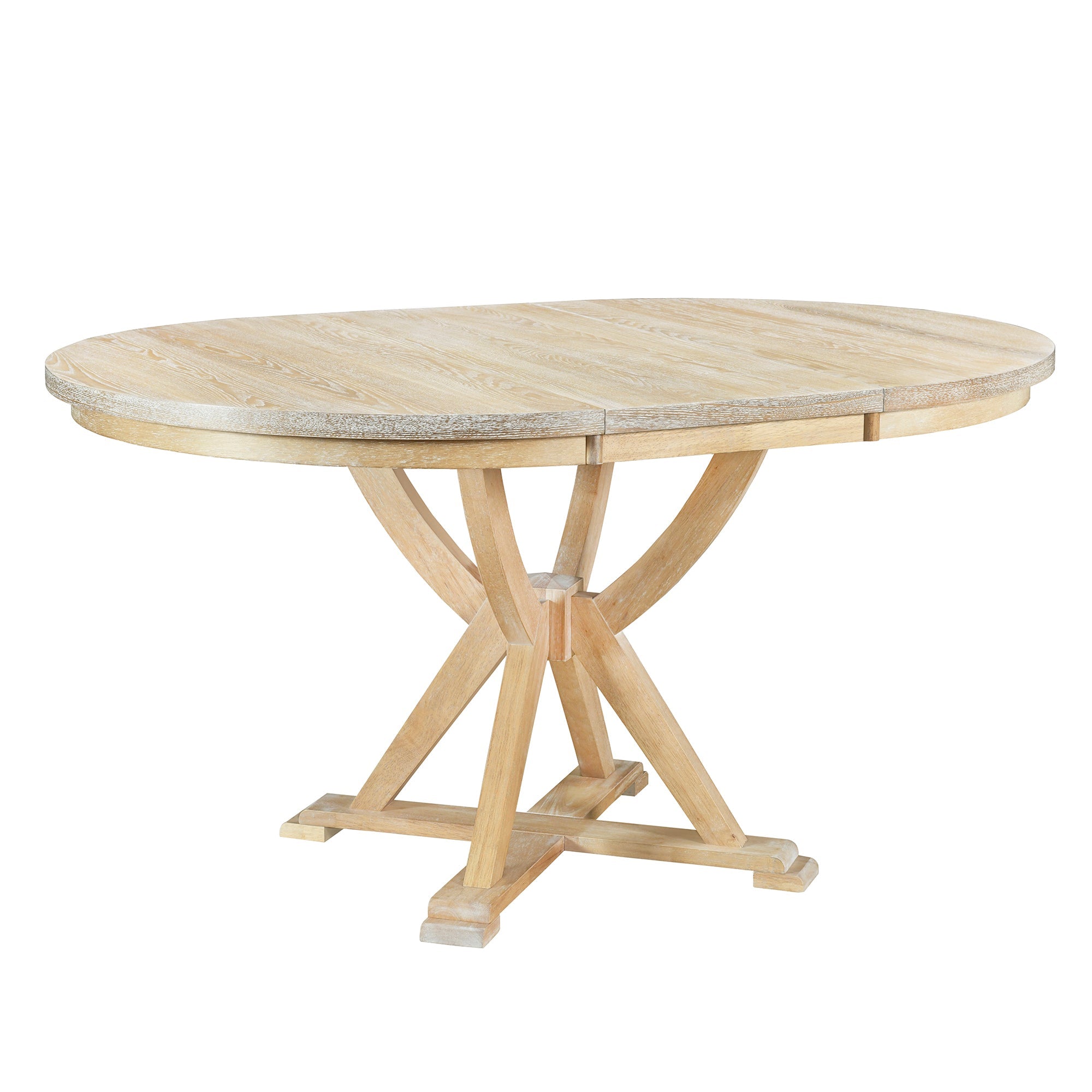 Mid-Century 5-Piece Extendable Round Dining Table Set With 15.7" Removable Leaf and 4 Cross Back Dining Chairs, Natural