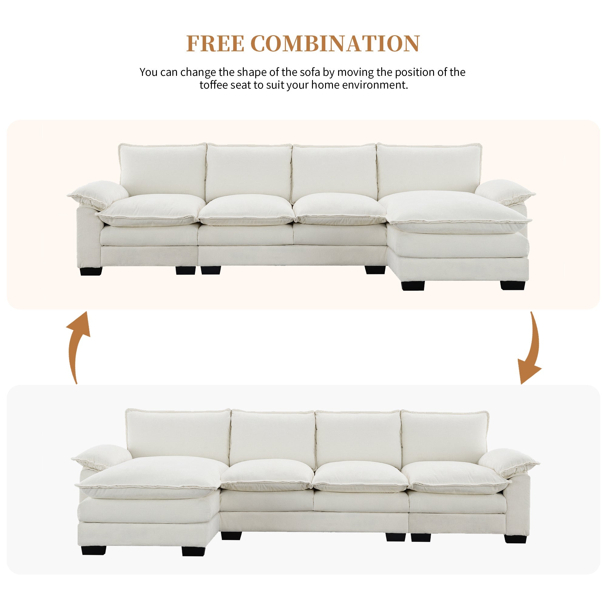 118*55" Modern L-Shaped Chenille Cloud Sofa With Double Seat Cushions,5-Seat Upholstered Indoor Furniture,Sleeper Sofa C