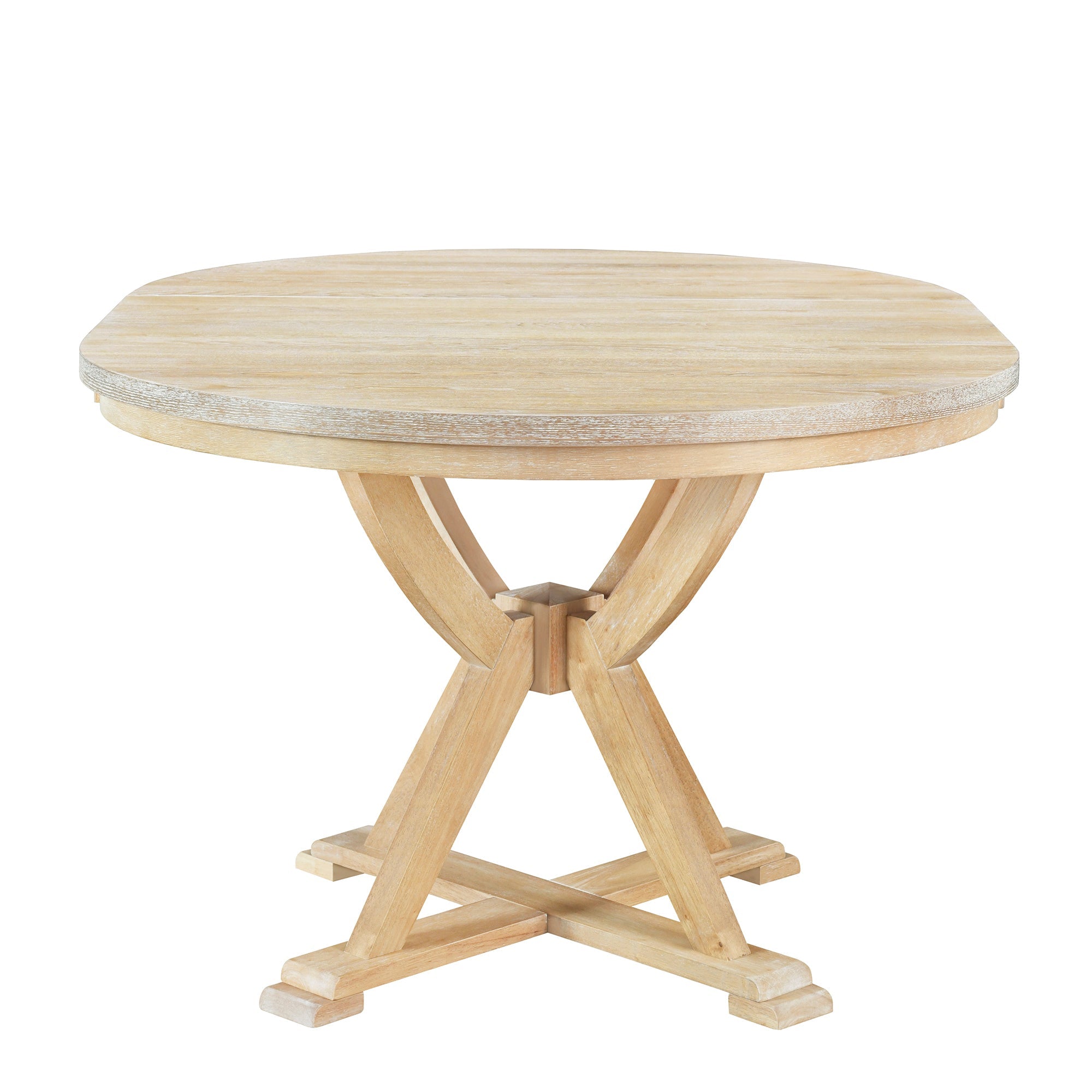 Mid-Century 5-Piece Extendable Round Dining Table Set With 15.7" Removable Leaf and 4 Cross Back Dining Chairs, Natural