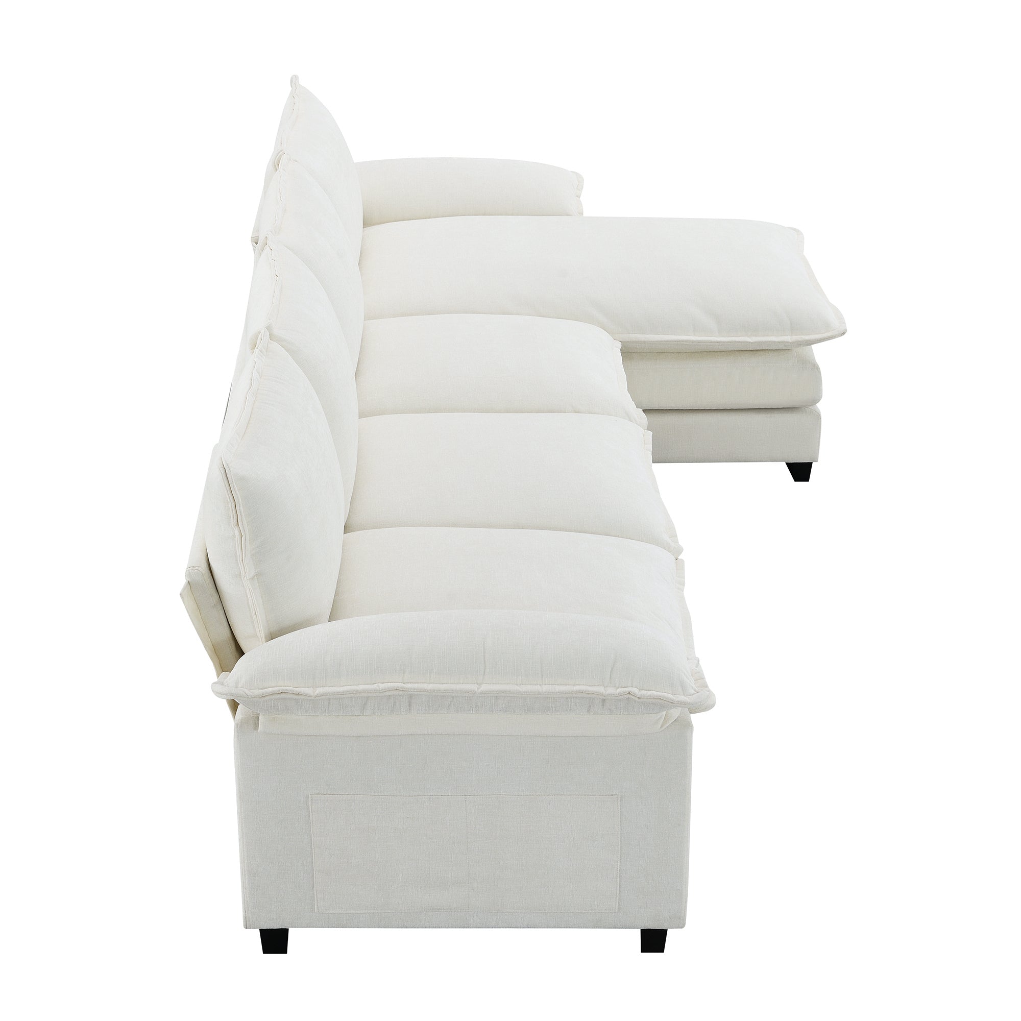 118*55" Modern L-Shaped Chenille Cloud Sofa With Double Seat Cushions,5-Seat Upholstered Indoor Furniture,Sleeper Sofa C
