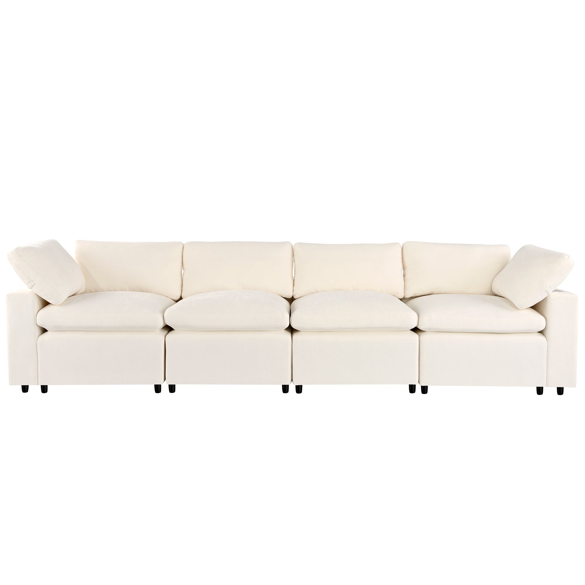 Upholstered Modular Sofa With  With Storage Space, USB Charge Ports,Wireless Charging and Built-In Bluetooth Speaker in