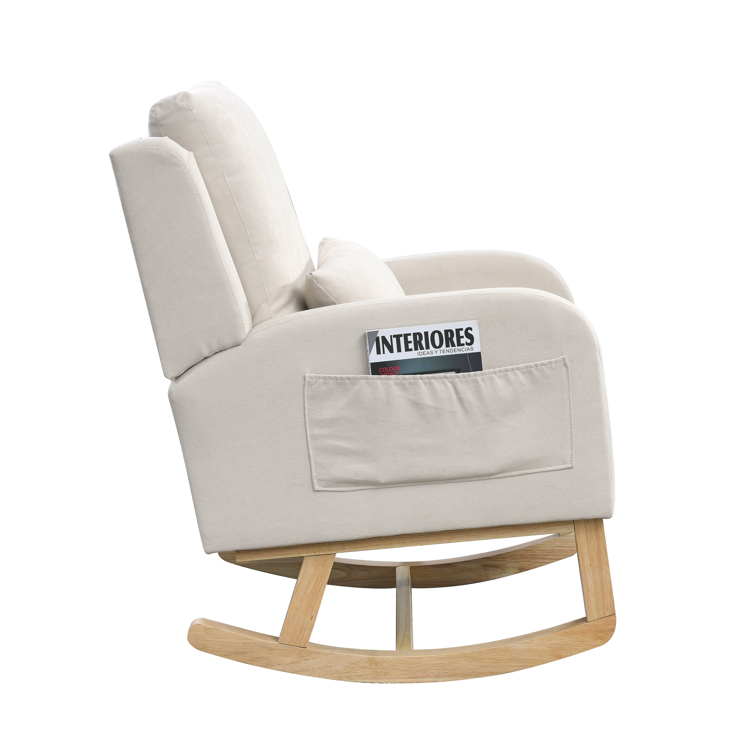 27.5 " Modern Accent High Back Living Room Casual Armchair Rocker With One Lumbar Pillow, Two Side Pockets.