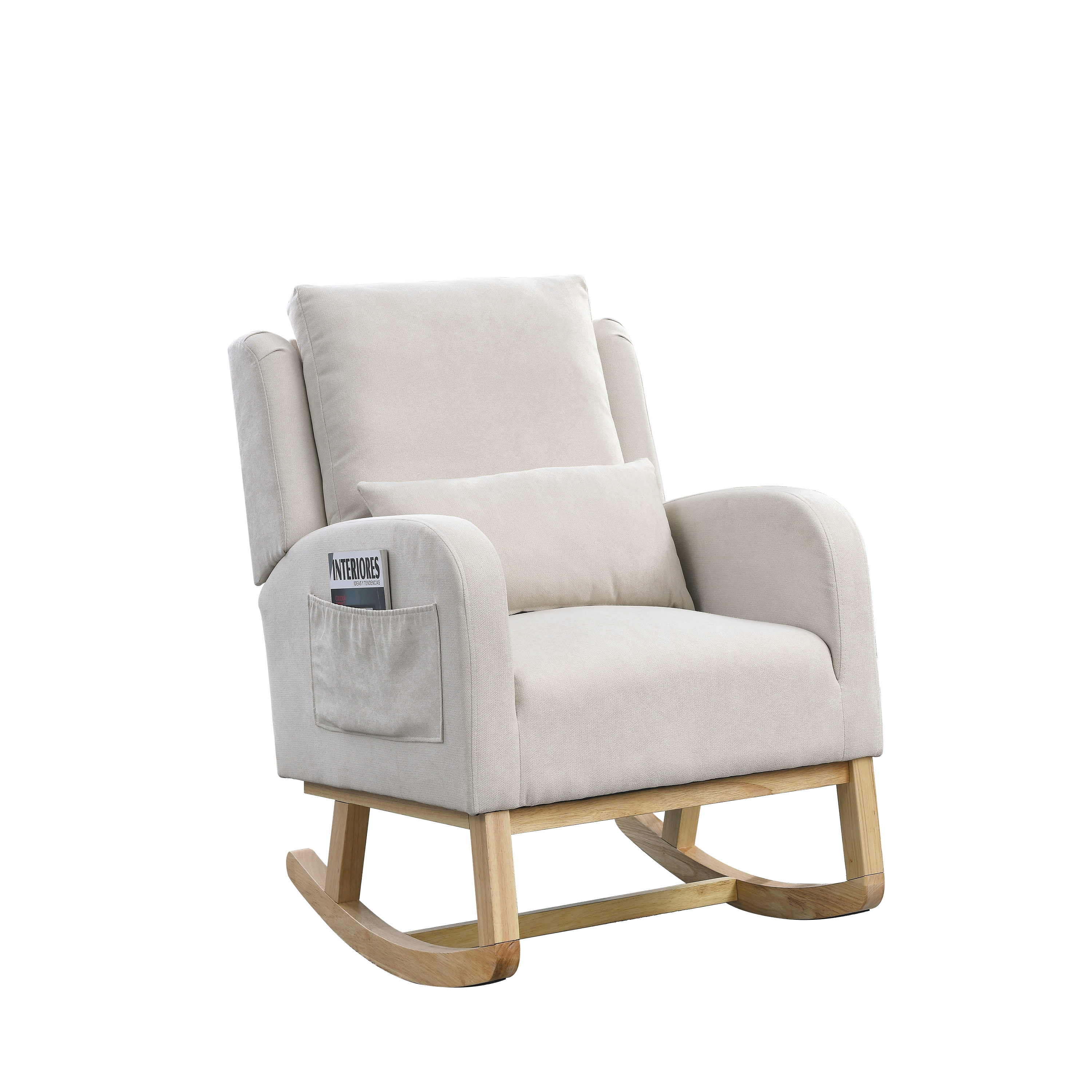 27.5 " Modern Accent High Back Living Room Casual Armchair Rocker With One Lumbar Pillow, Two Side Pockets.