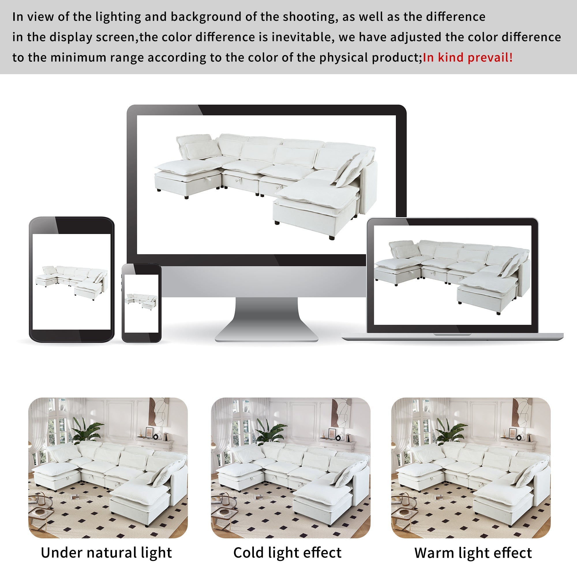 Double-Layer Cushion Modern Large U-Shaped Modular Sofa, Freely Combinable 6-Seater With Storage Function, Convertible T