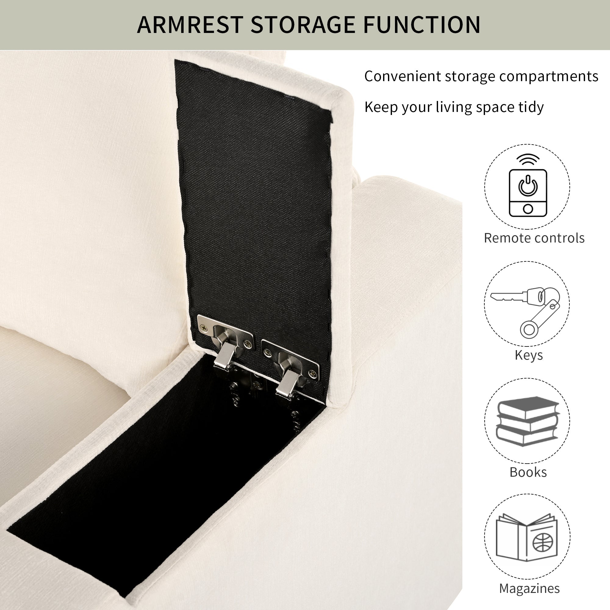Upholstered Modular Sofa With  With Storage Space, USB Charge Ports,Wireless Charging and Built-In Bluetooth Speaker in