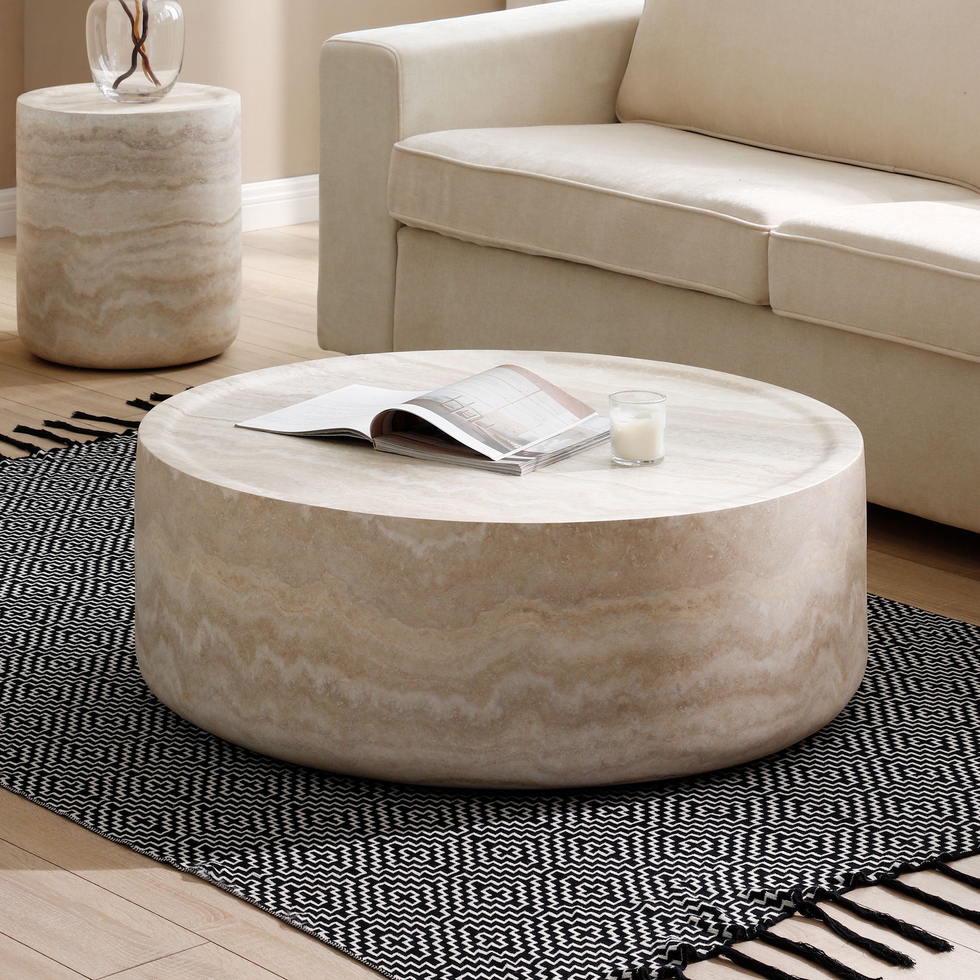 Faux MARS Pattern Coffee Tables for Living Room Round Tea Table