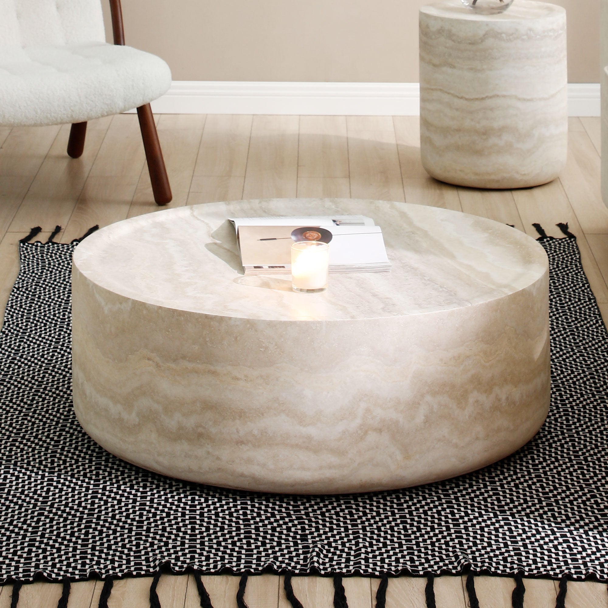 Faux MARS Pattern Coffee Tables for Living Room Round Tea Table