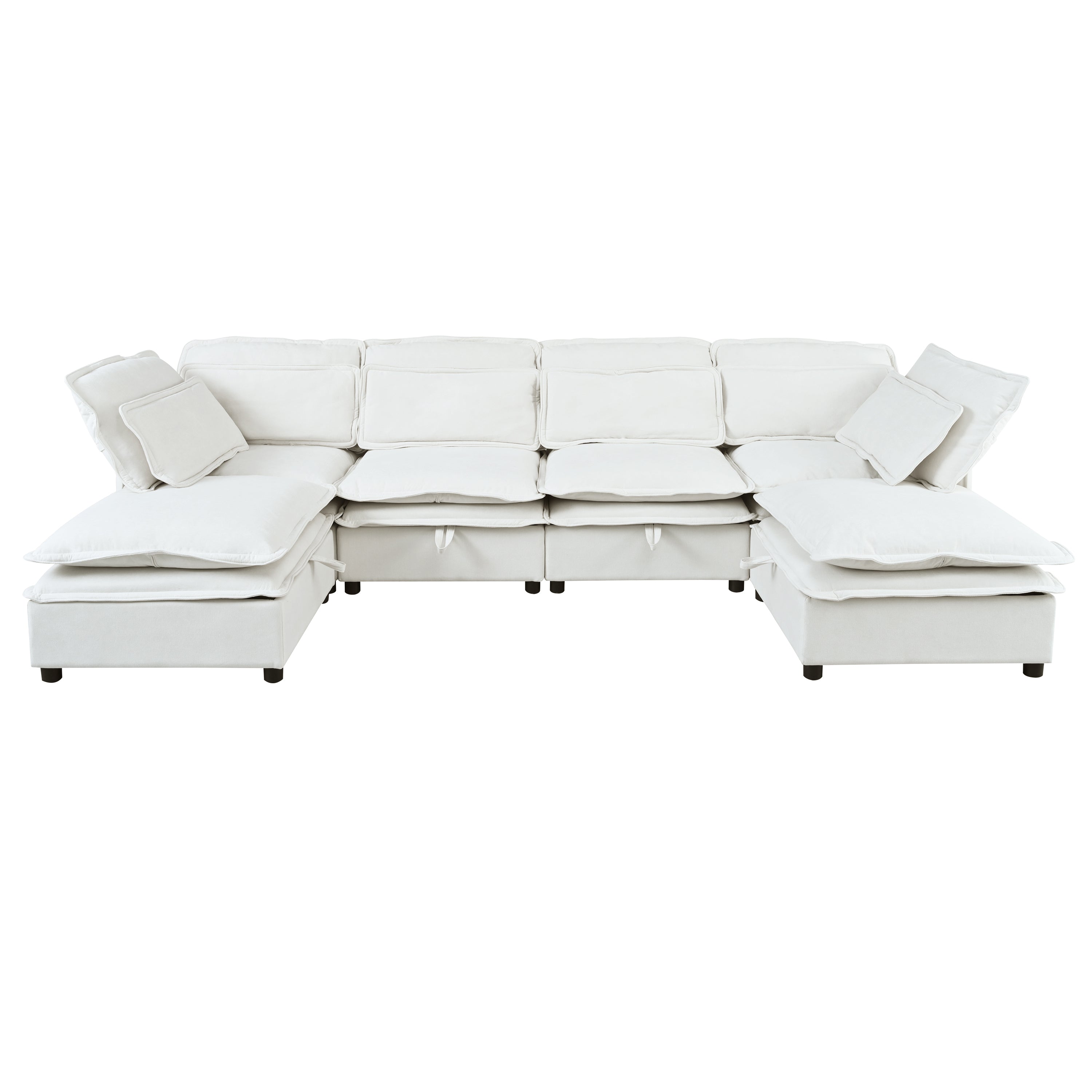 Double-Layer Cushion Modern Large U-Shaped Modular Sofa, Freely Combinable 6-Seater With Storage Function, Convertible T