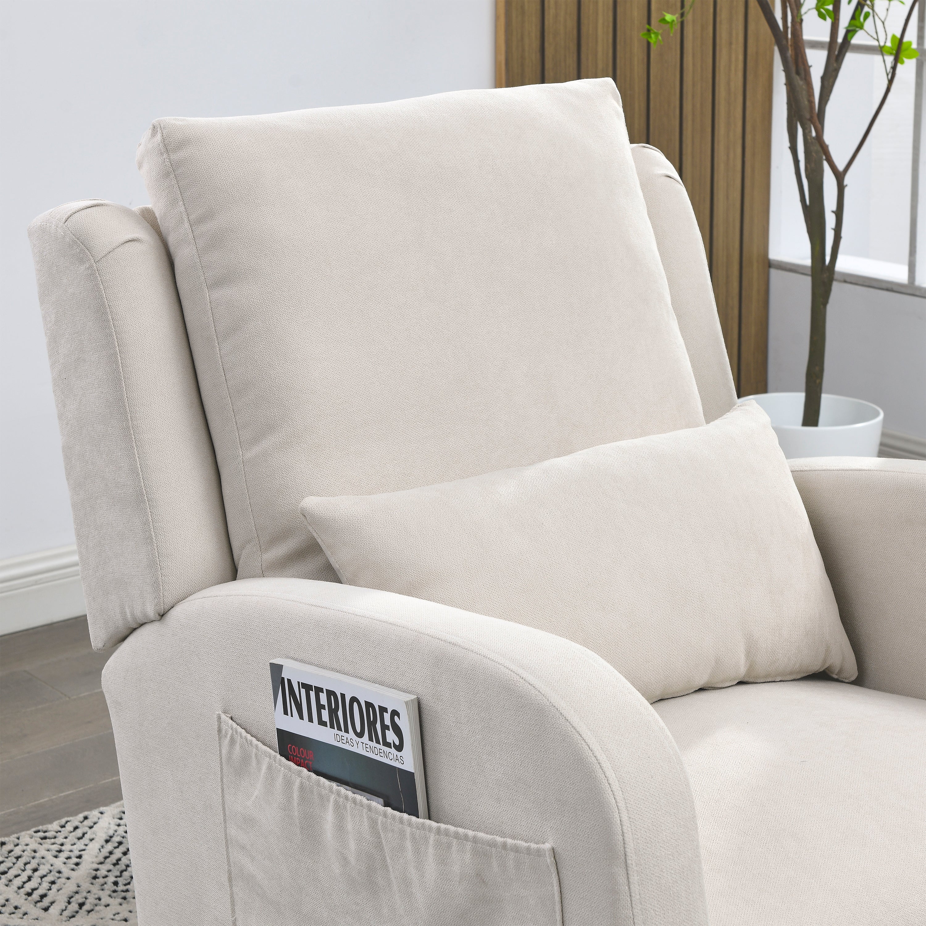 27.5 " Modern Accent High Back Living Room Casual Armchair Rocker With One Lumbar Pillow, Two Side Pockets.