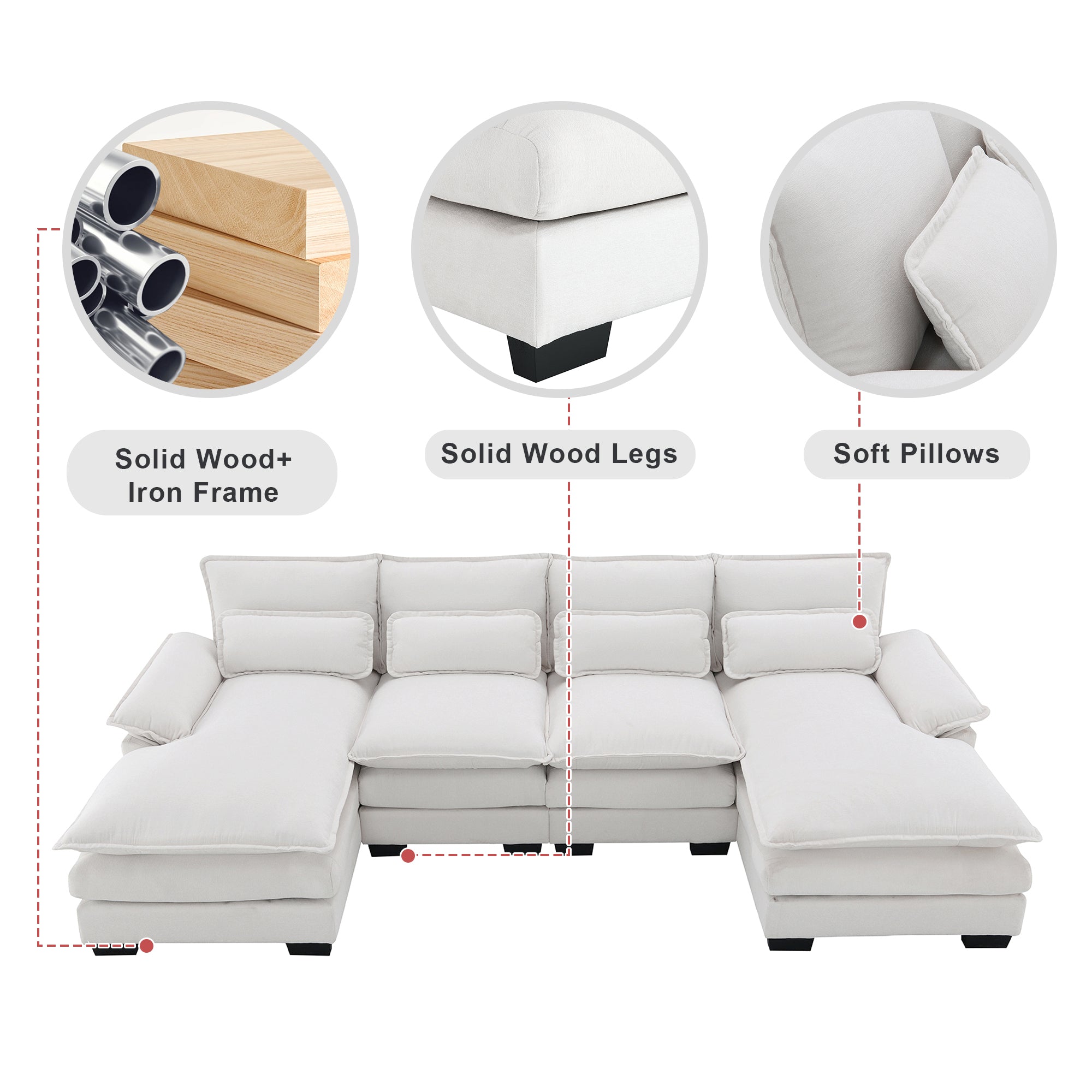 109.8*55.9" Modern U-Shaped Sectional Sofa With Waist Pillows,6-Seat Upholstered Symmetrical Sofa Furniture,Sleeper Sofa