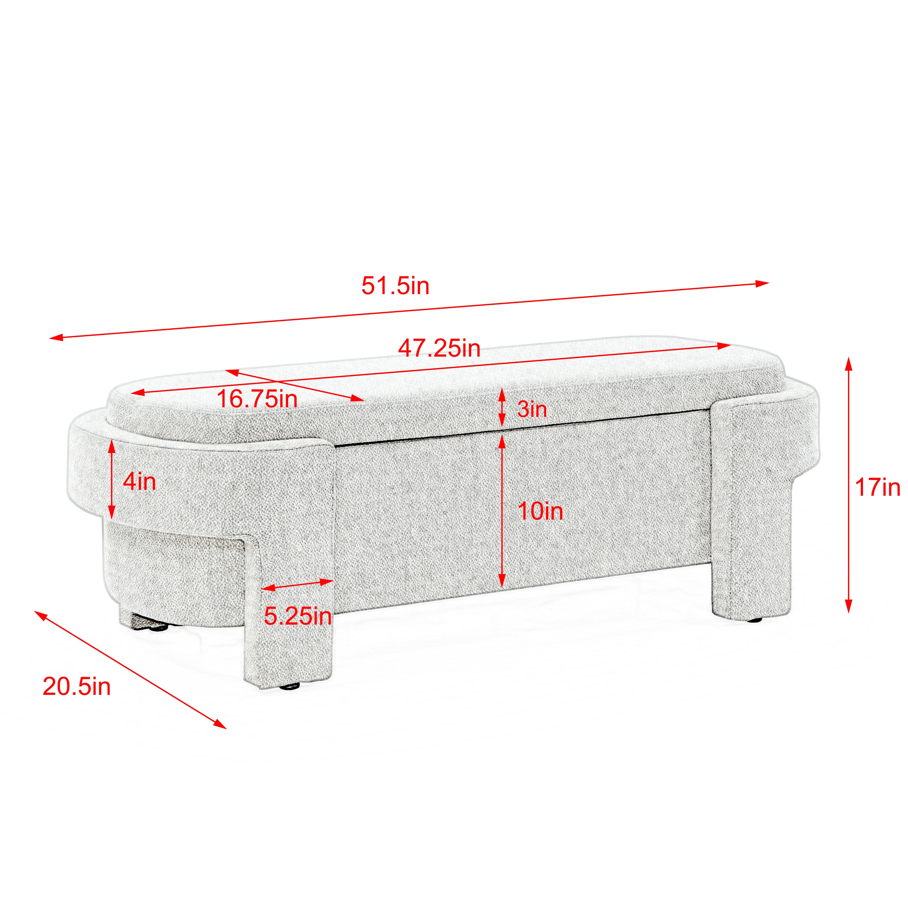 Linen Fabric Upholstered Bench With Large Storage Space