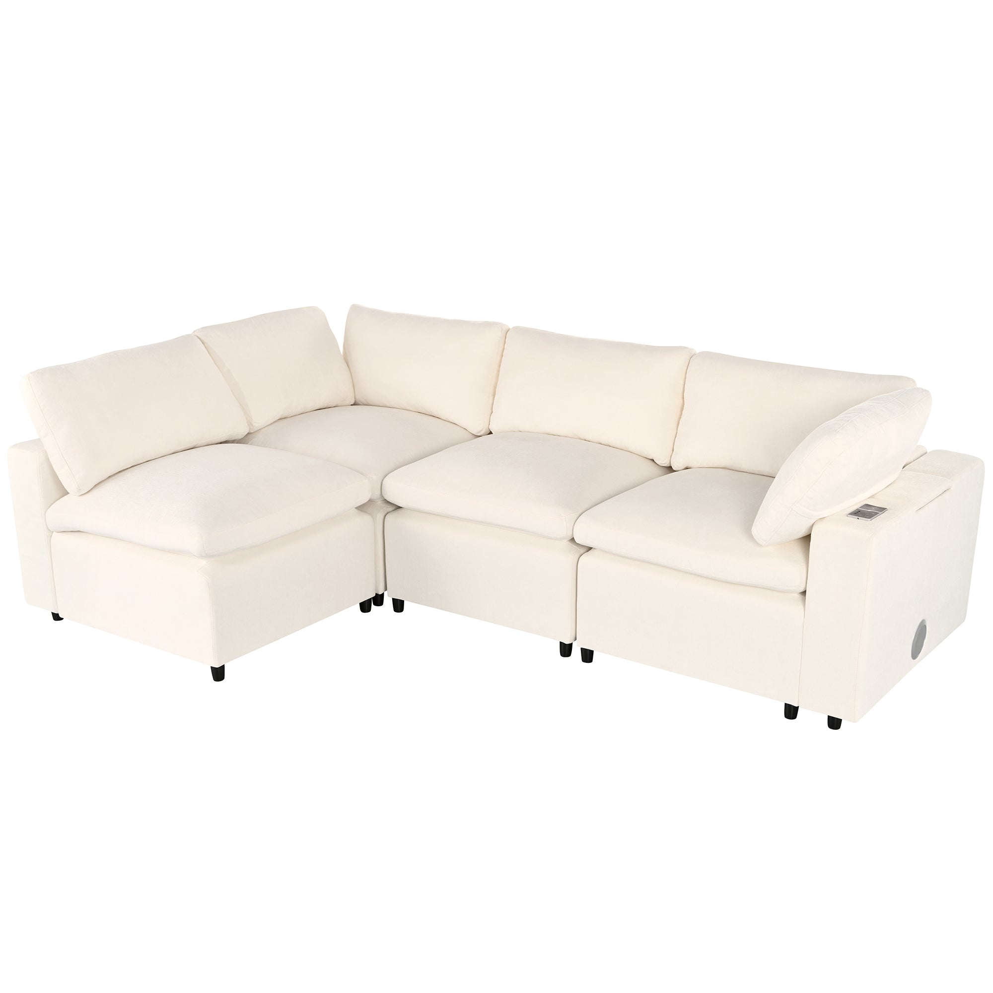 Upholstered Modular Sofa With  With Storage Space, USB Charge Ports,Wireless Charging and Built-In Bluetooth Speaker in
