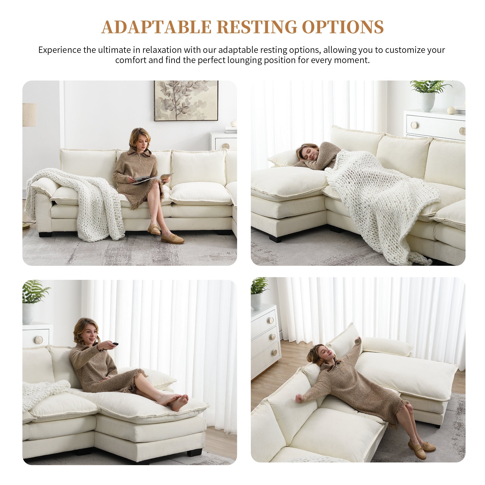 118*55" Modern L-Shaped Chenille Cloud Sofa With Double Seat Cushions,5-Seat Upholstered Indoor Furniture,Sleeper Sofa C