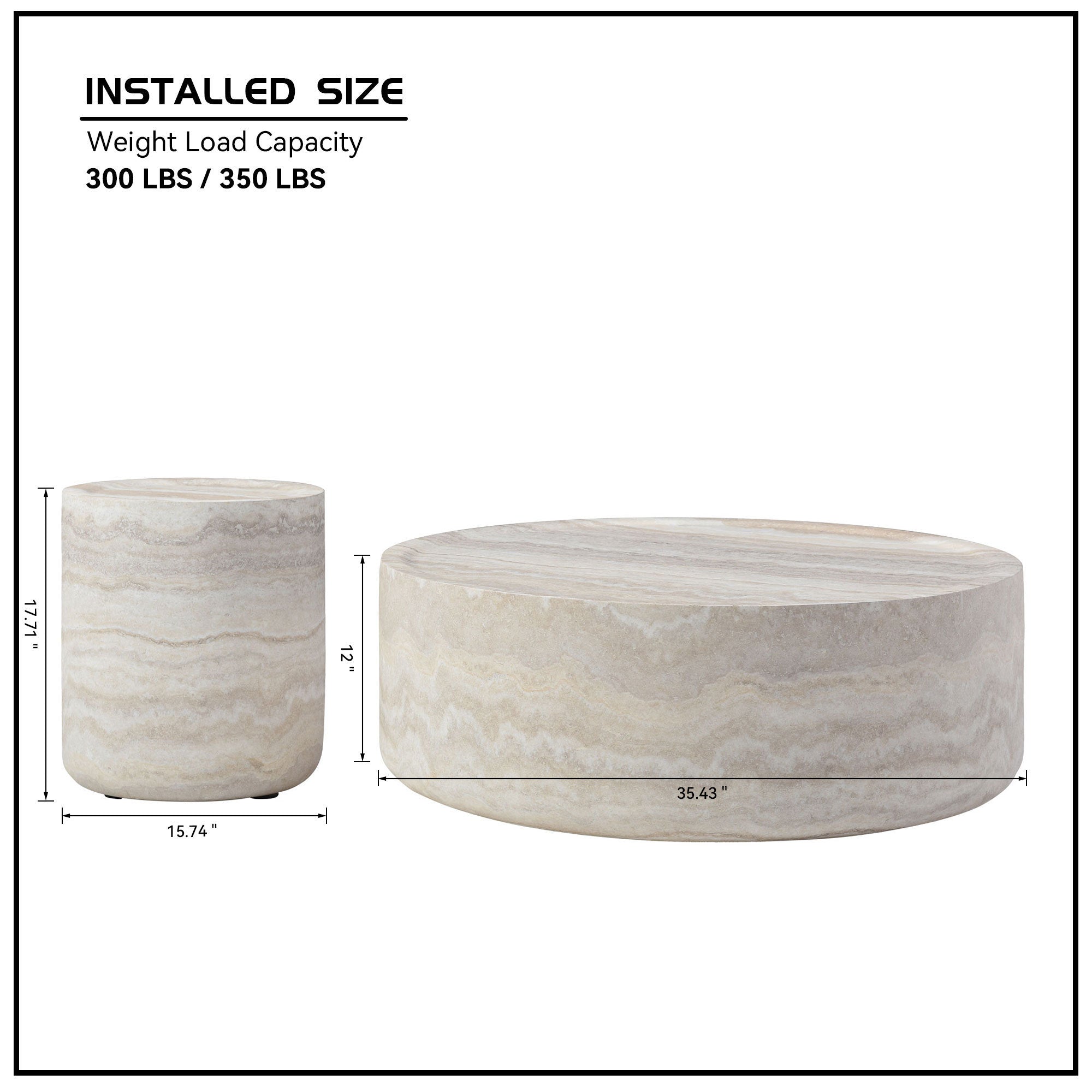Set of 2 Faux MARS Pattern Coffee Tables Side Table Round Tea Faux Travertine Textured  Table for Living Room, No Need A