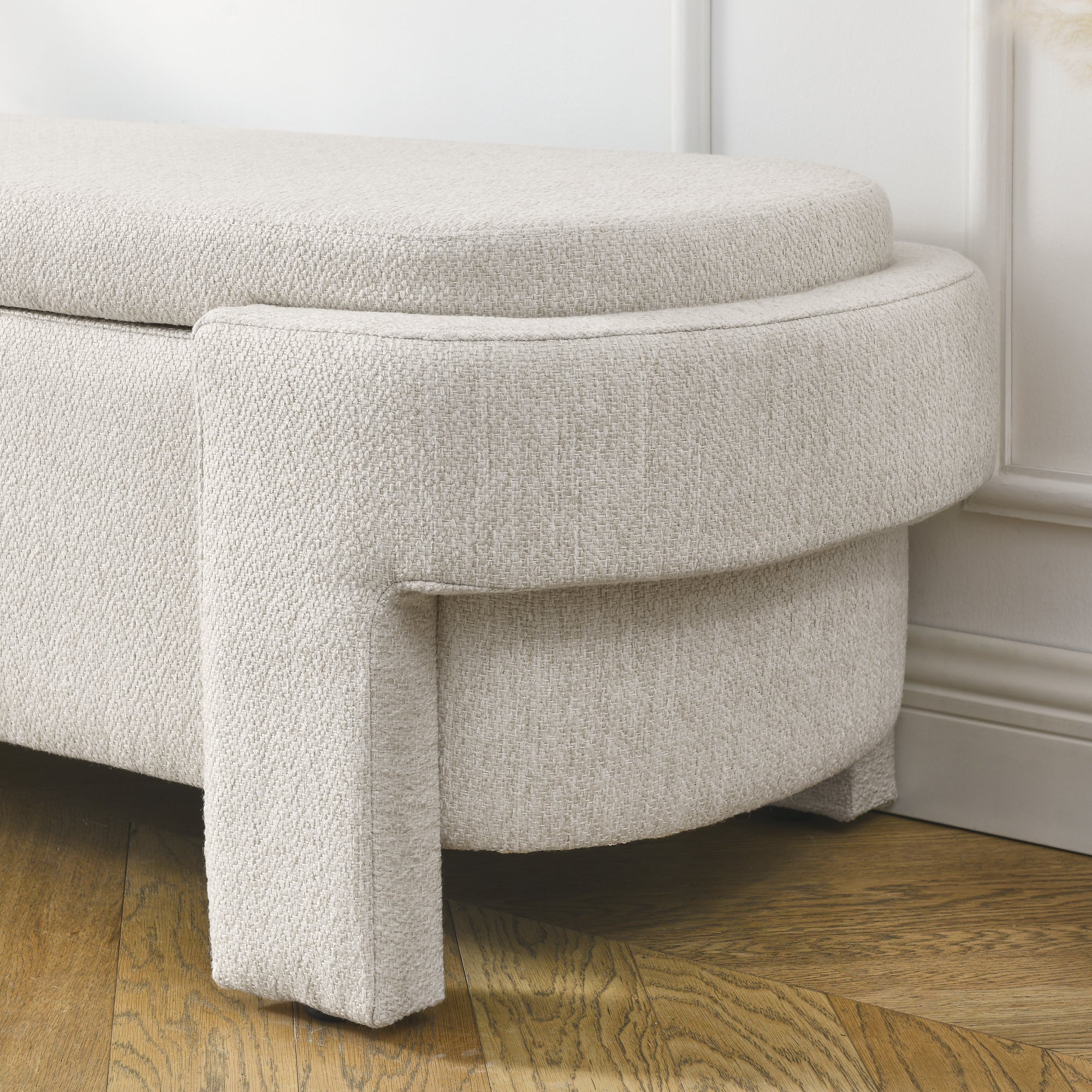 Linen Fabric Upholstered Bench With Large Storage Space