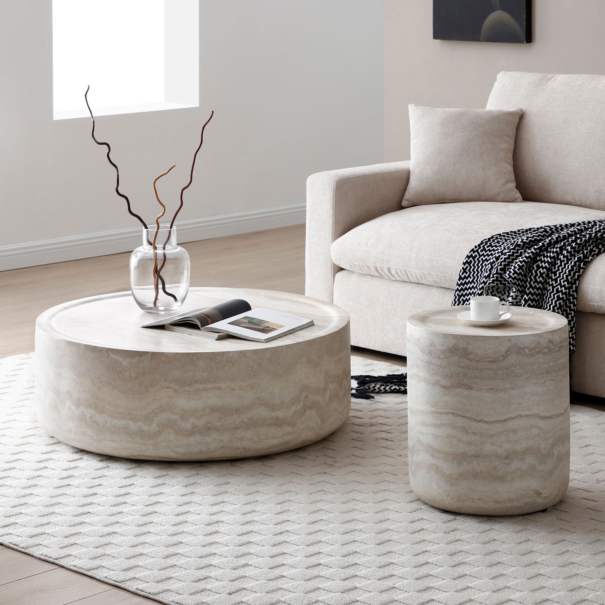 15.74 Inch Faux MARS Marble Pattern Coffee Tables for Living Room Round Tea Table for Living Room, No Need Assembly.