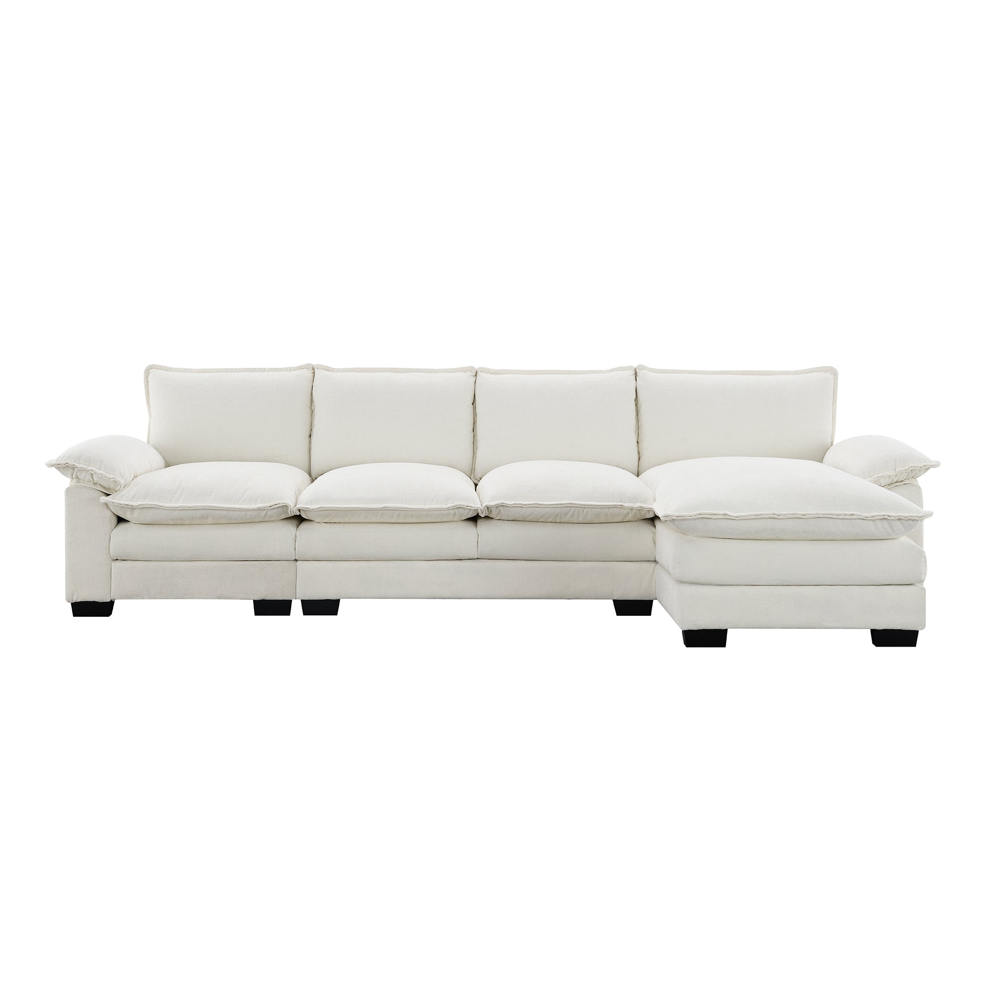 118*55" Modern L-Shaped Chenille Cloud Sofa With Double Seat Cushions,5-Seat Upholstered Indoor Furniture,Sleeper Sofa C