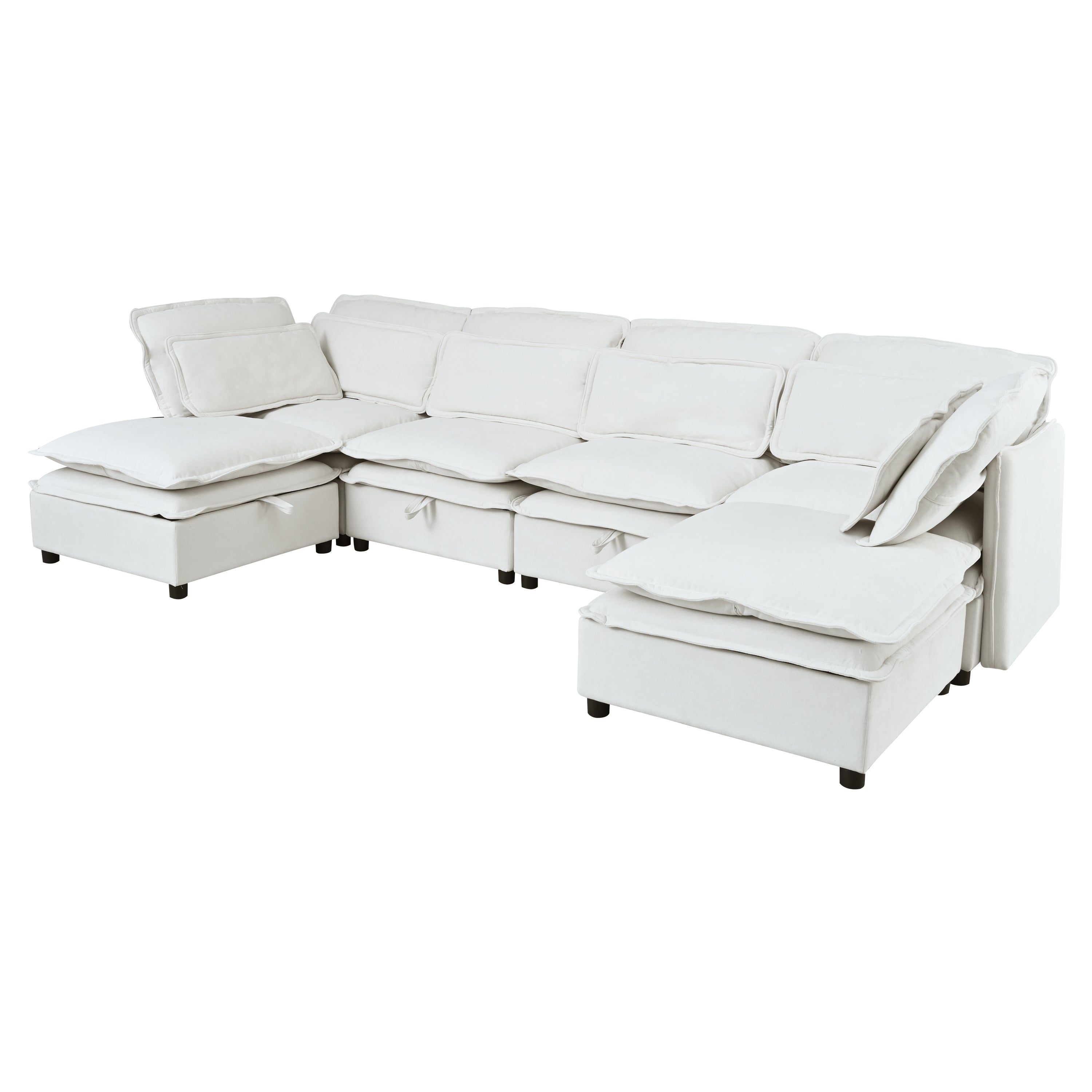 Double-Layer Cushion Modern Large U-Shaped Modular Sofa, Freely Combinable 6-Seater With Storage Function, Convertible T
