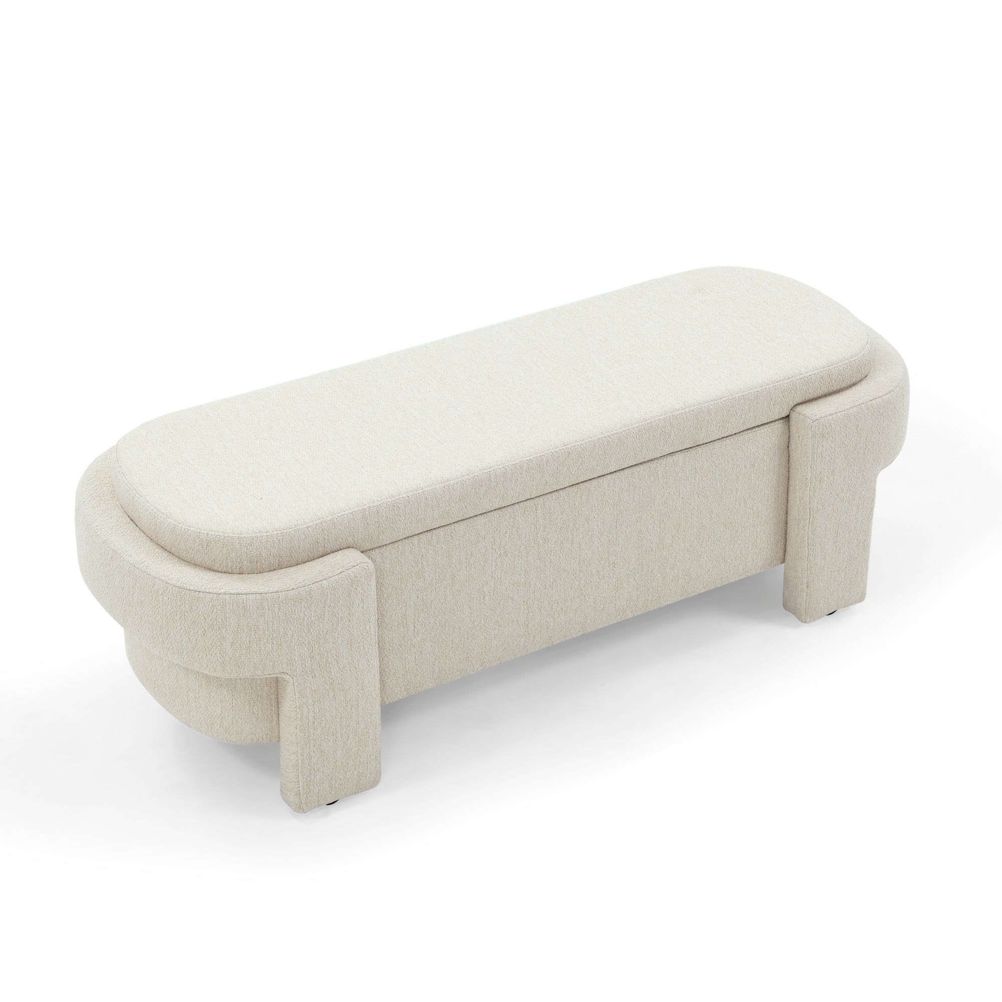 Linen Fabric Upholstered Bench With Large Storage Space