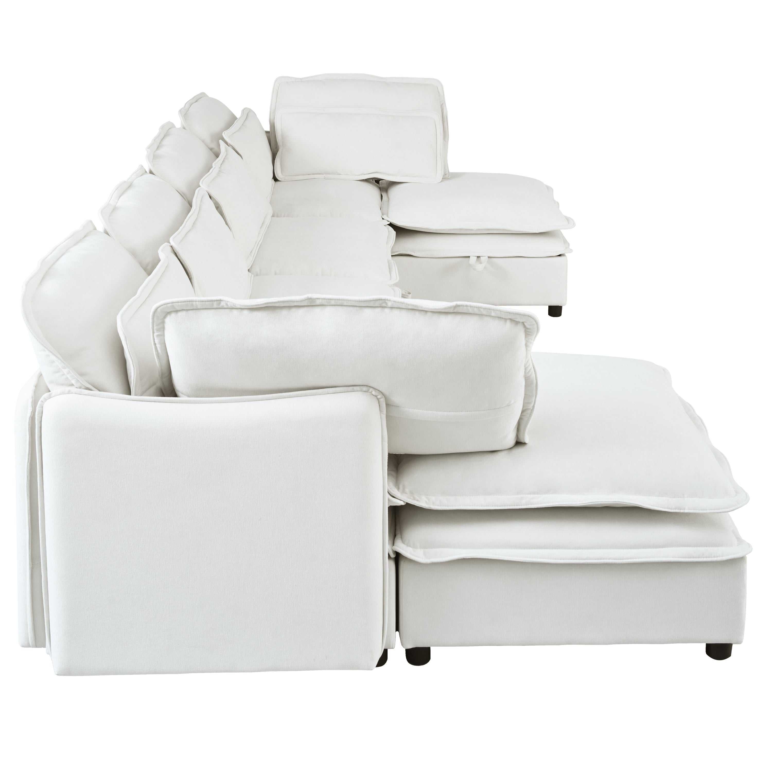 Double-Layer Cushion Modern Large U-Shaped Modular Sofa, Freely Combinable 6-Seater With Storage Function, Convertible T