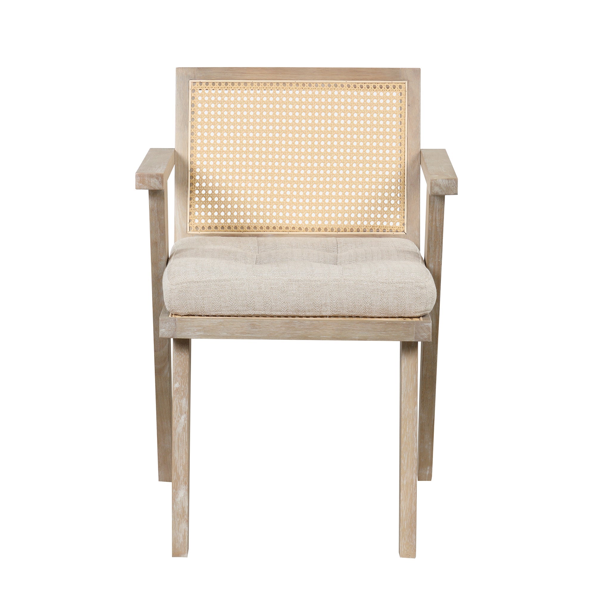 Mid-Century Accent Chair With Handcrafted Rattan Backrest and Padded Seat for Leisure, Bedroom, Kitchen, Living Room, En