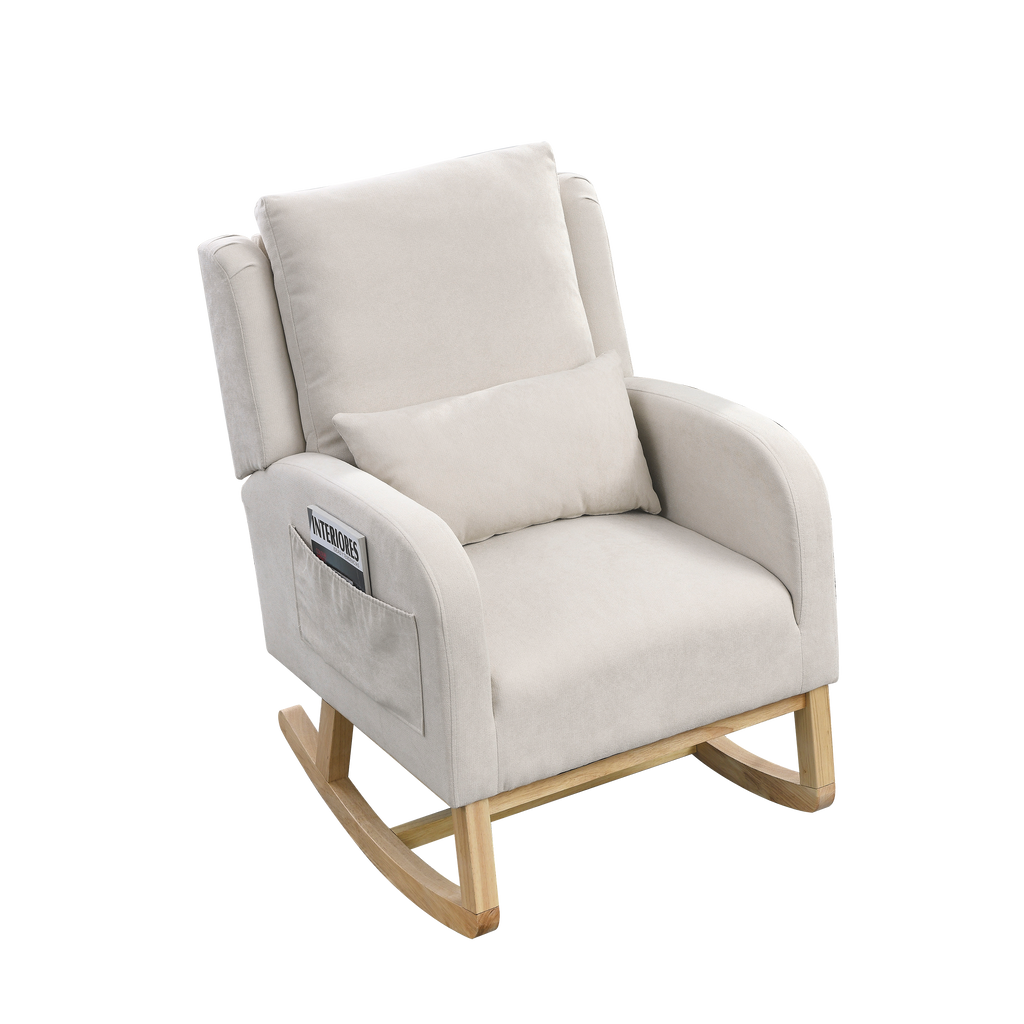 27.5 " Modern Accent High Back Living Room Casual Armchair Rocker With One Lumbar Pillow, Two Side Pockets.