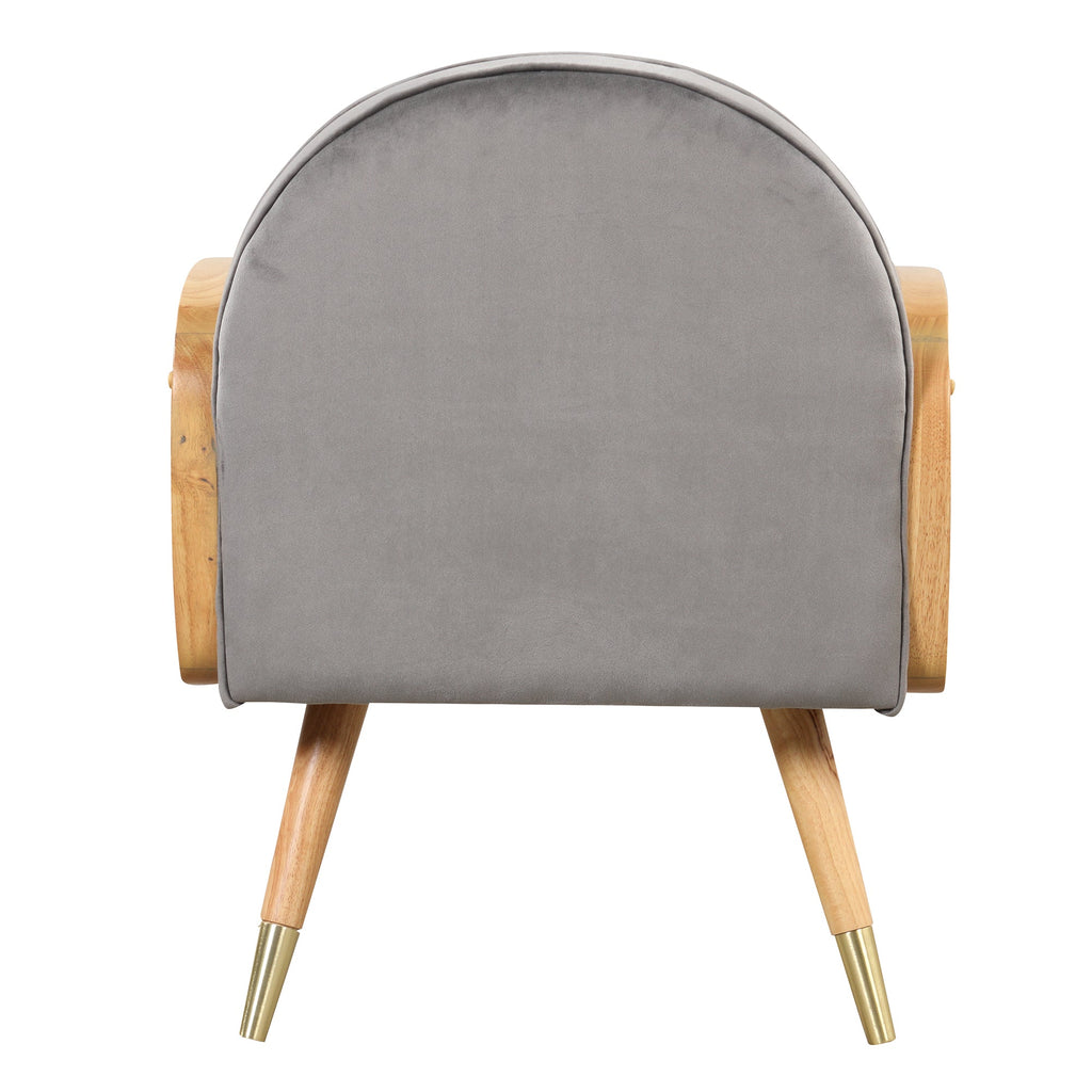 Amchair With Rattan Armrest and Metal Legs Upholstered Mid Century Modern Chairs for Living Room or Reading Room, Grey
