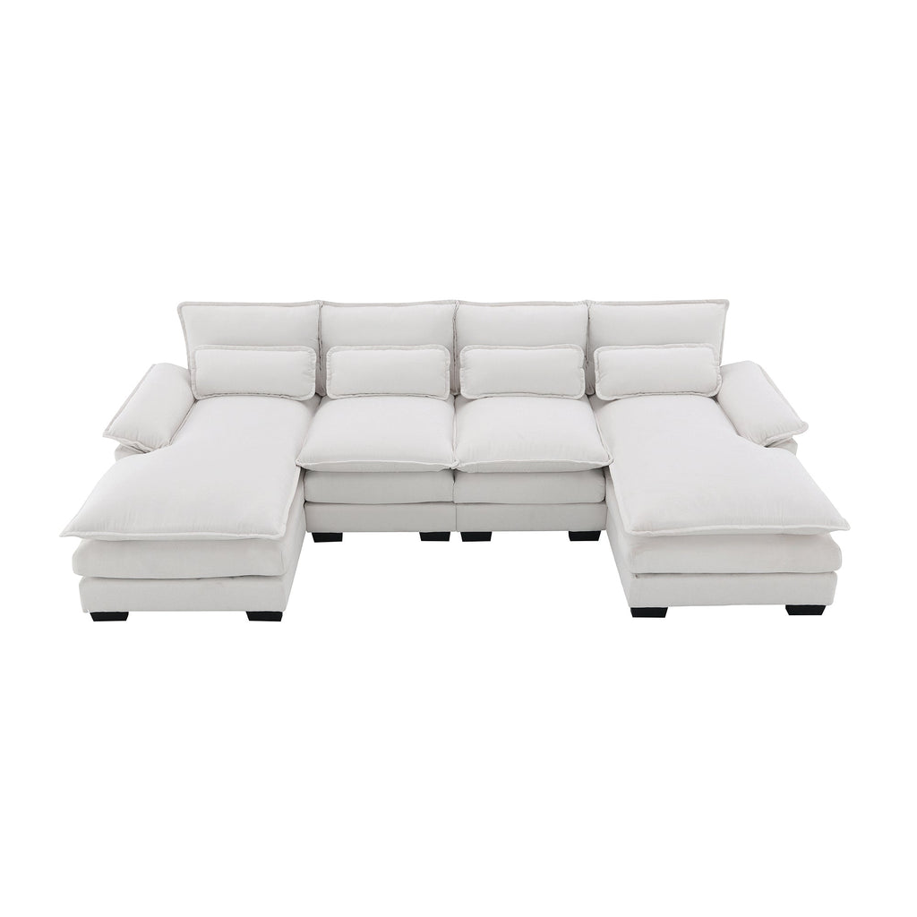 109.8*55.9" Modern U-Shaped Sectional Sofa With Waist Pillows,6-Seat Upholstered Symmetrical Sofa Furniture,Sleeper Sofa
