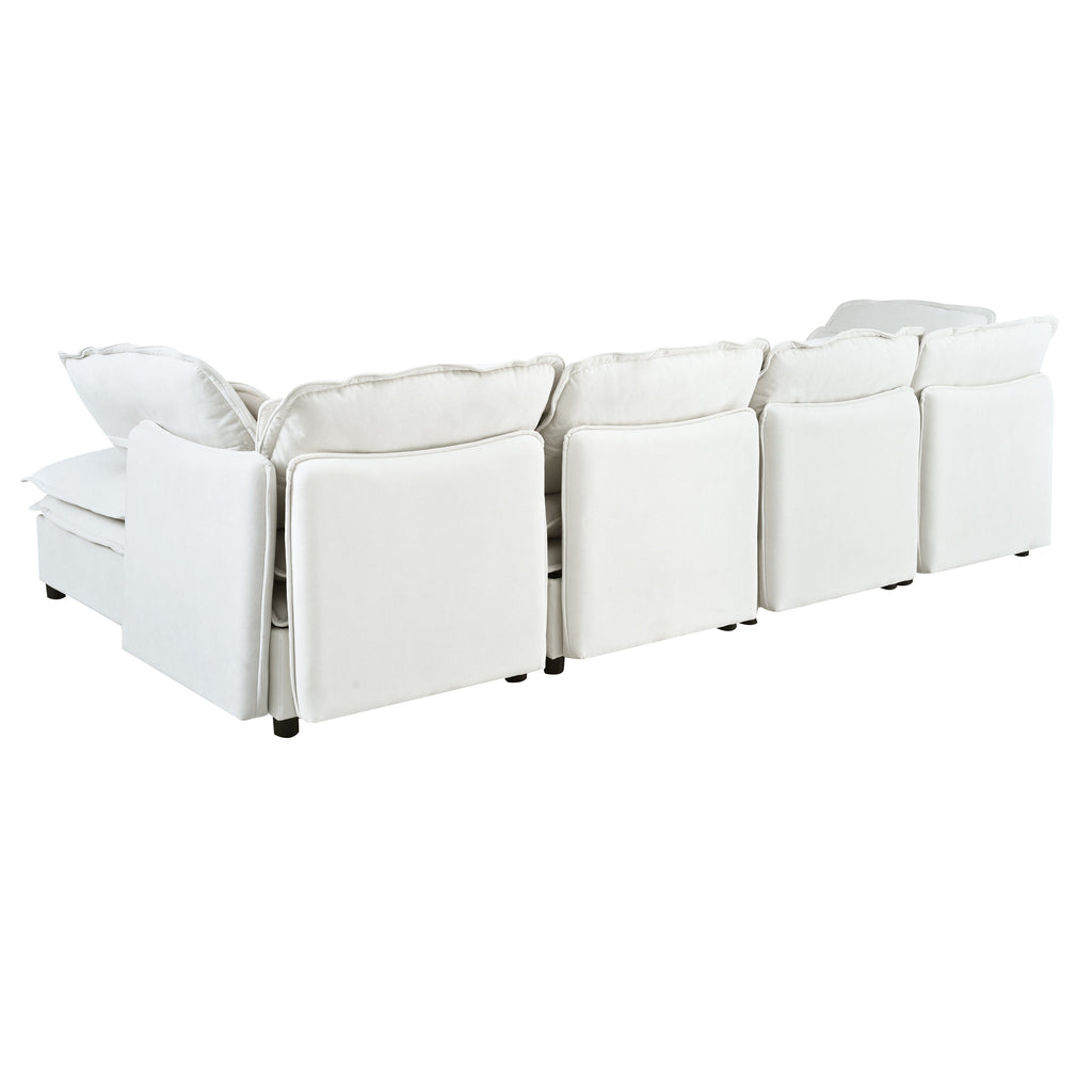Double-Layer Cushion Modern Large U-Shaped Modular Sofa, Freely Combinable 6-Seater With Storage Function, Convertible T