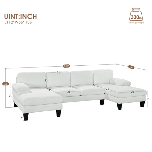 112*56" Granular Velvet Sofa,U-Shaped Couch With Oversized Seat,6-Seat Sofa Bed With Double Chaise,Comfortable and Spaci
