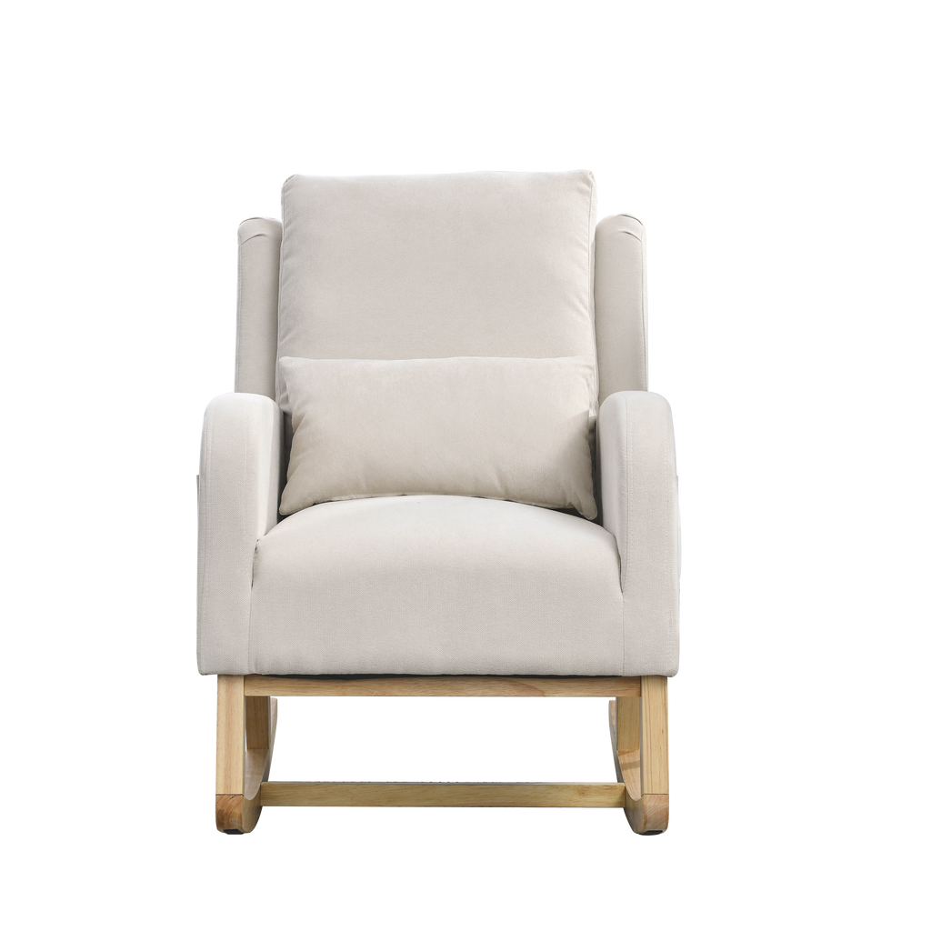 27.5 " Modern Accent High Back Living Room Casual Armchair Rocker With One Lumbar Pillow, Two Side Pockets.