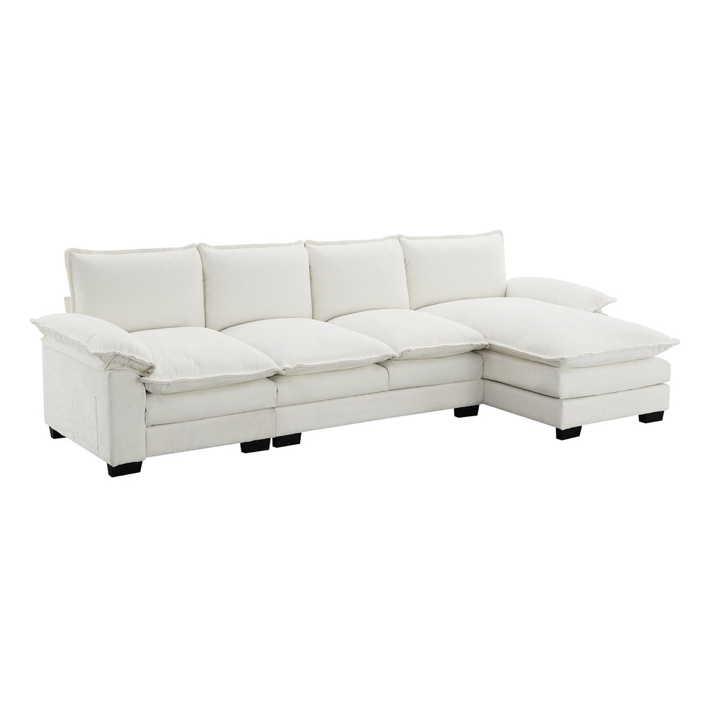 118*55" Modern L-Shaped Chenille Cloud Sofa With Double Seat Cushions,5-Seat Upholstered Indoor Furniture,Sleeper Sofa C